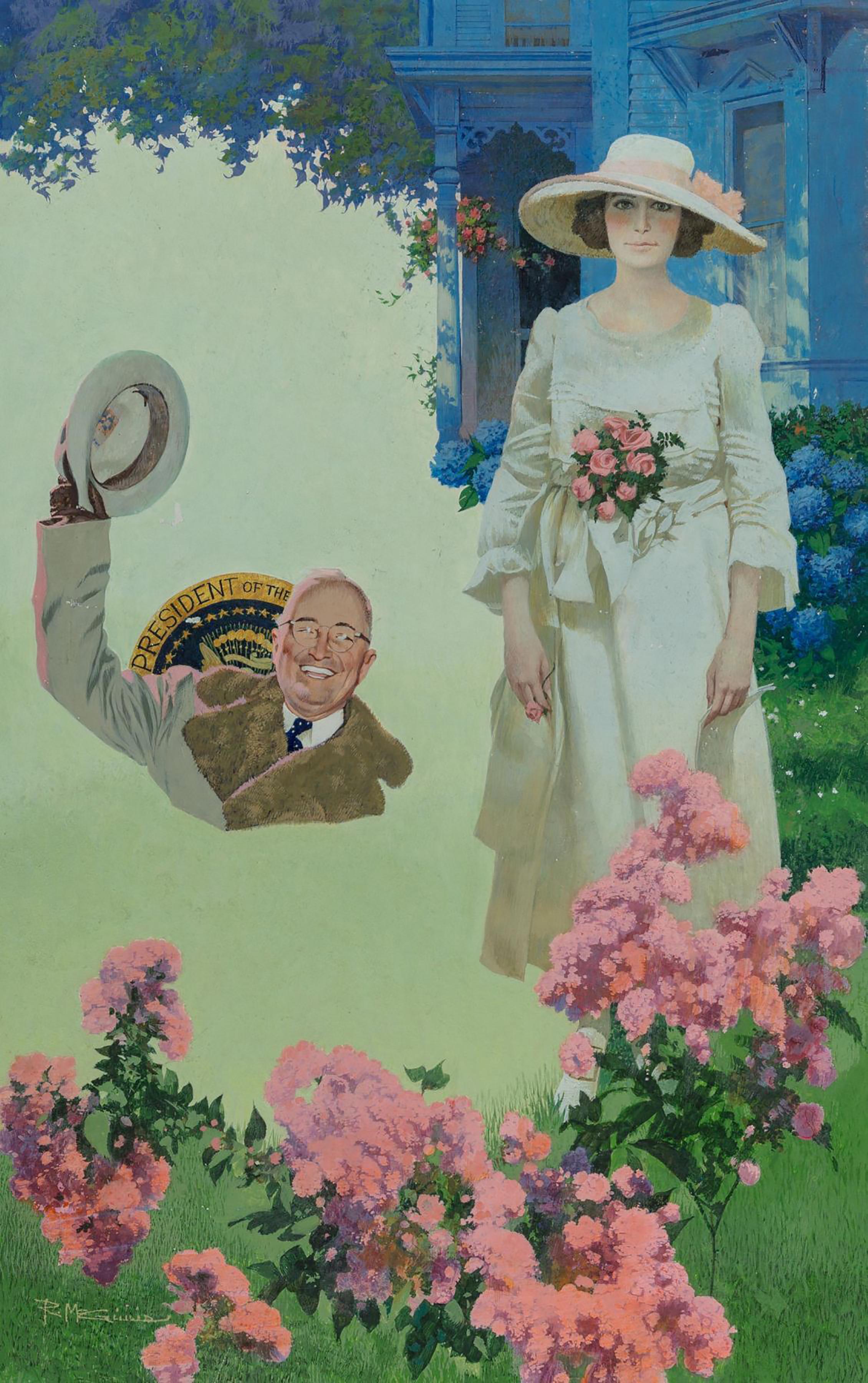 Figurative Painting di Robert E. McGinnis - La rosa di Roosevelt, probabile copertina in brossura