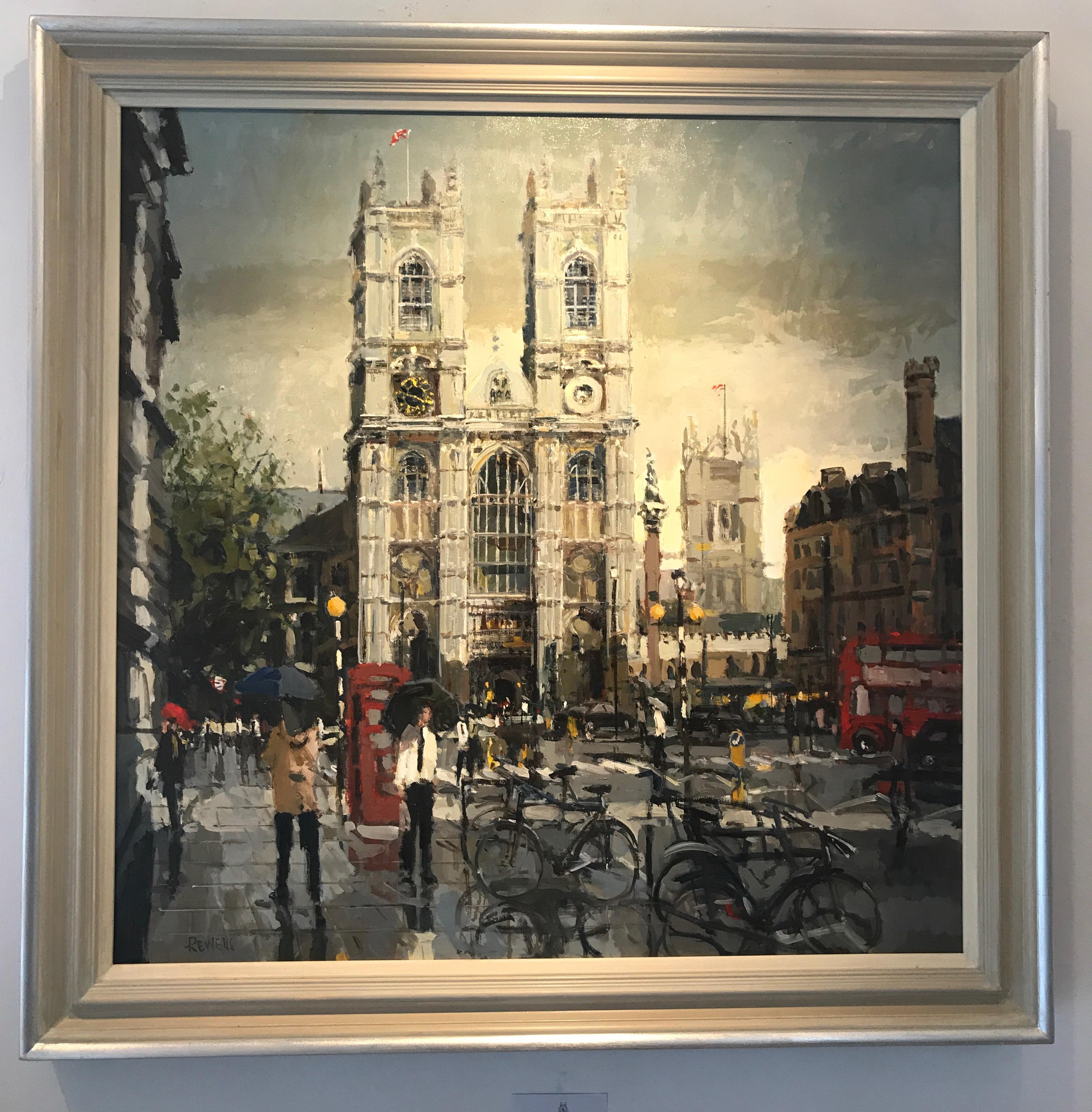 Westminster Abbey original city landscape painting - Painting by Robert E. Wells