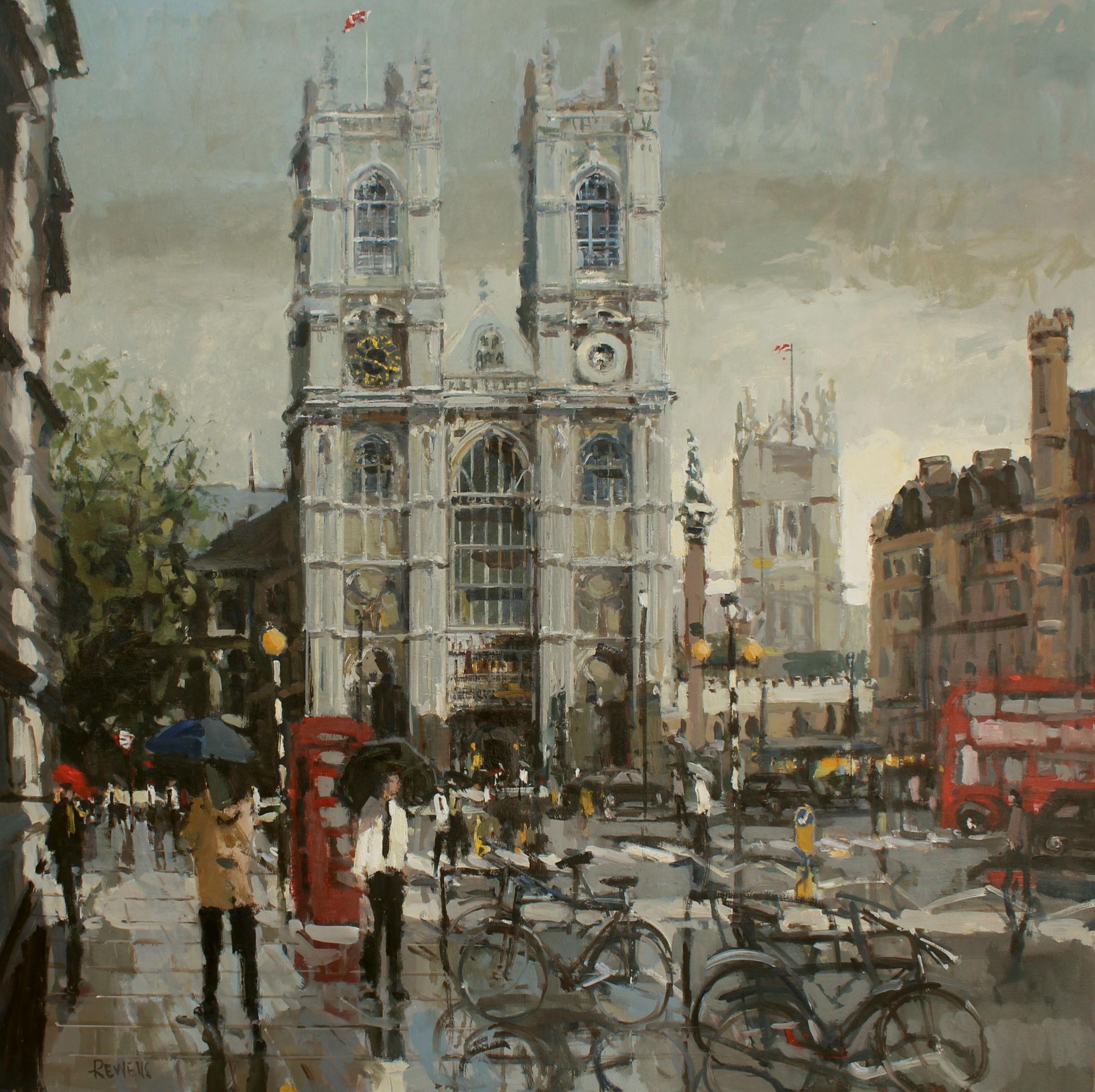 Robert E. Wells Abstract Painting - Westminster Abbey original city landscape painting