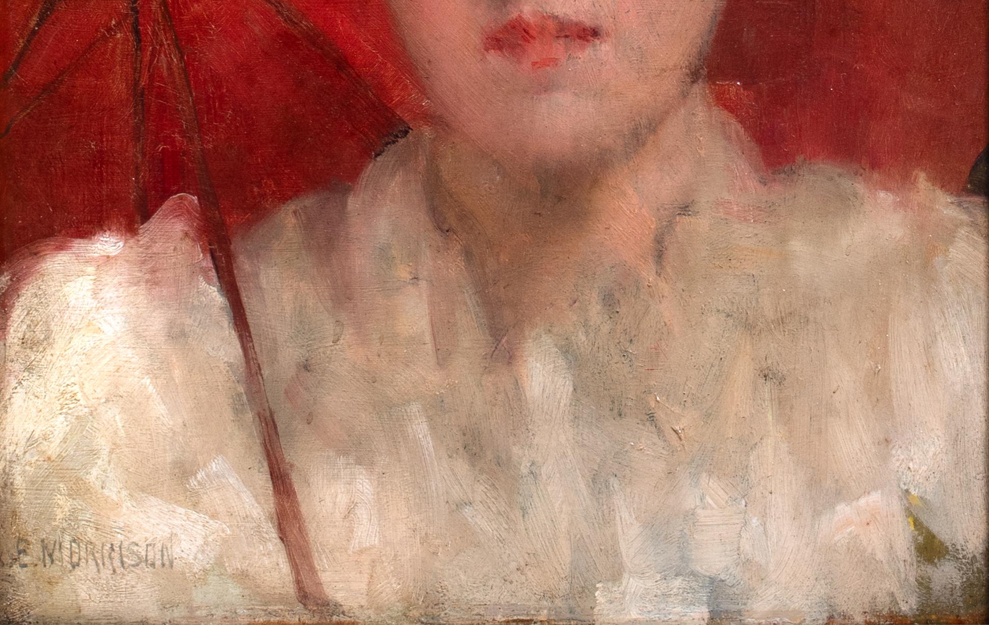Portrait Of A Lady With A Red Parasol, circa 1900  by Robert Edward MORRISON  For Sale 2