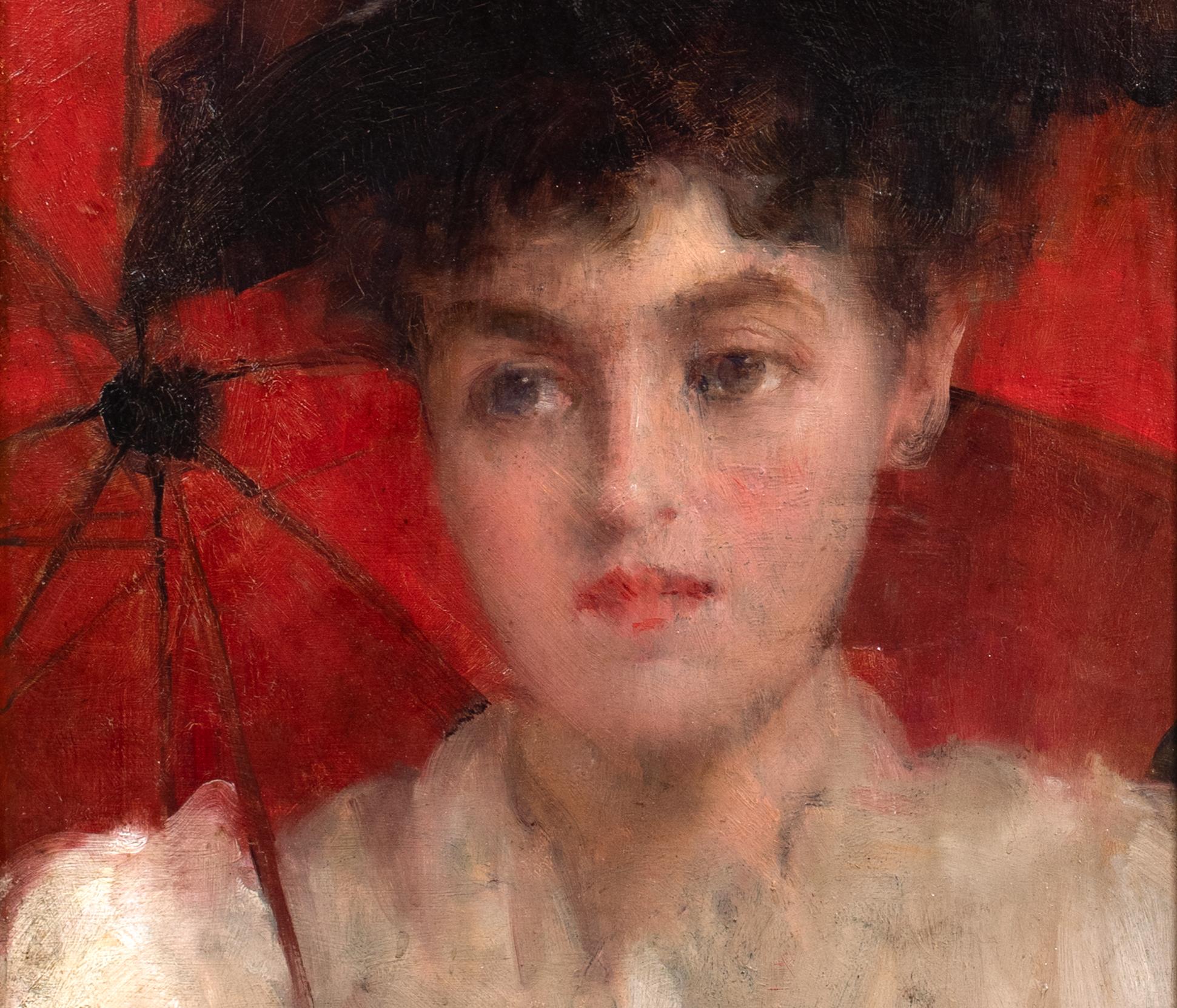 Portrait Of A Lady With A Red Parasol, circa 1900  by Robert Edward MORRISON  For Sale 3