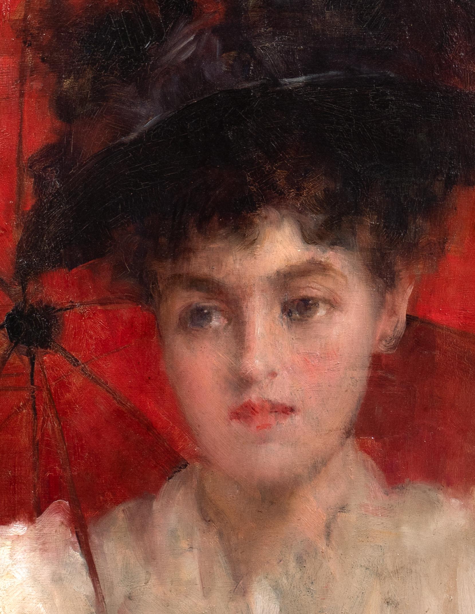 Portrait Of A Lady With A Red Parasol, circa 1900  by Robert Edward MORRISON  For Sale 4