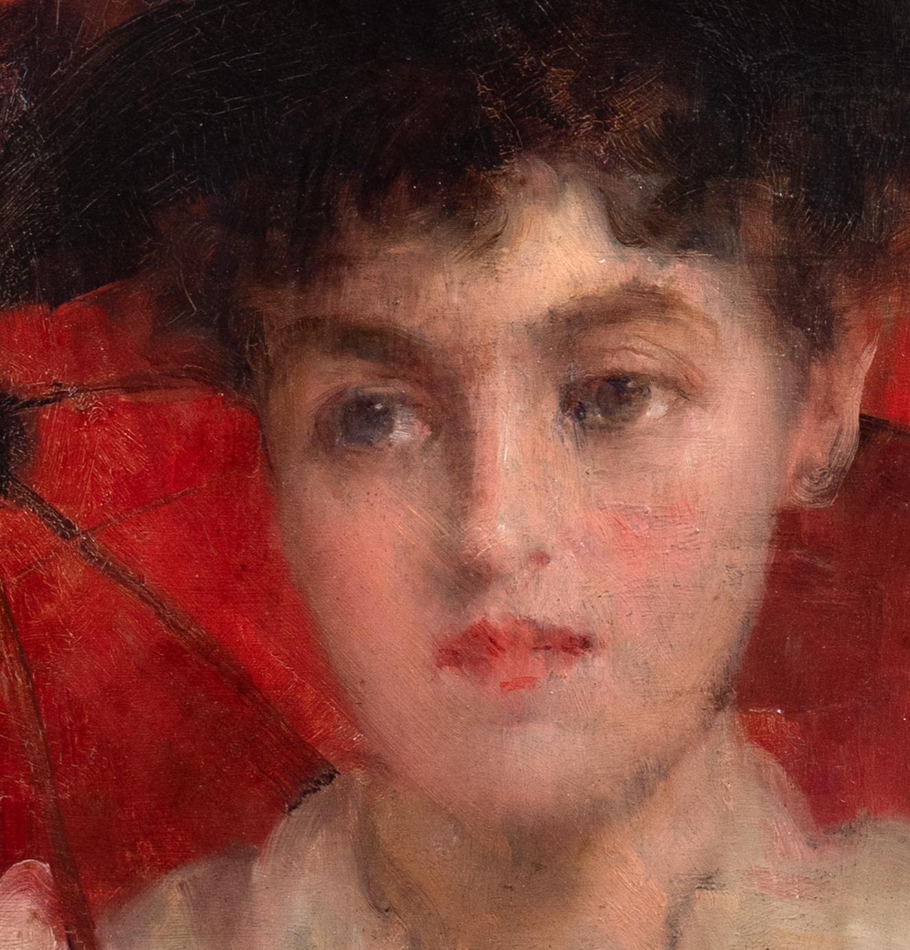Portrait Of A Lady With A Red Parasol, circa 1900  by Robert Edward MORRISON  For Sale 5
