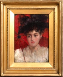 Portrait Of A Lady With A Red Parasol, circa 1900  by Robert Edward MORRISON 