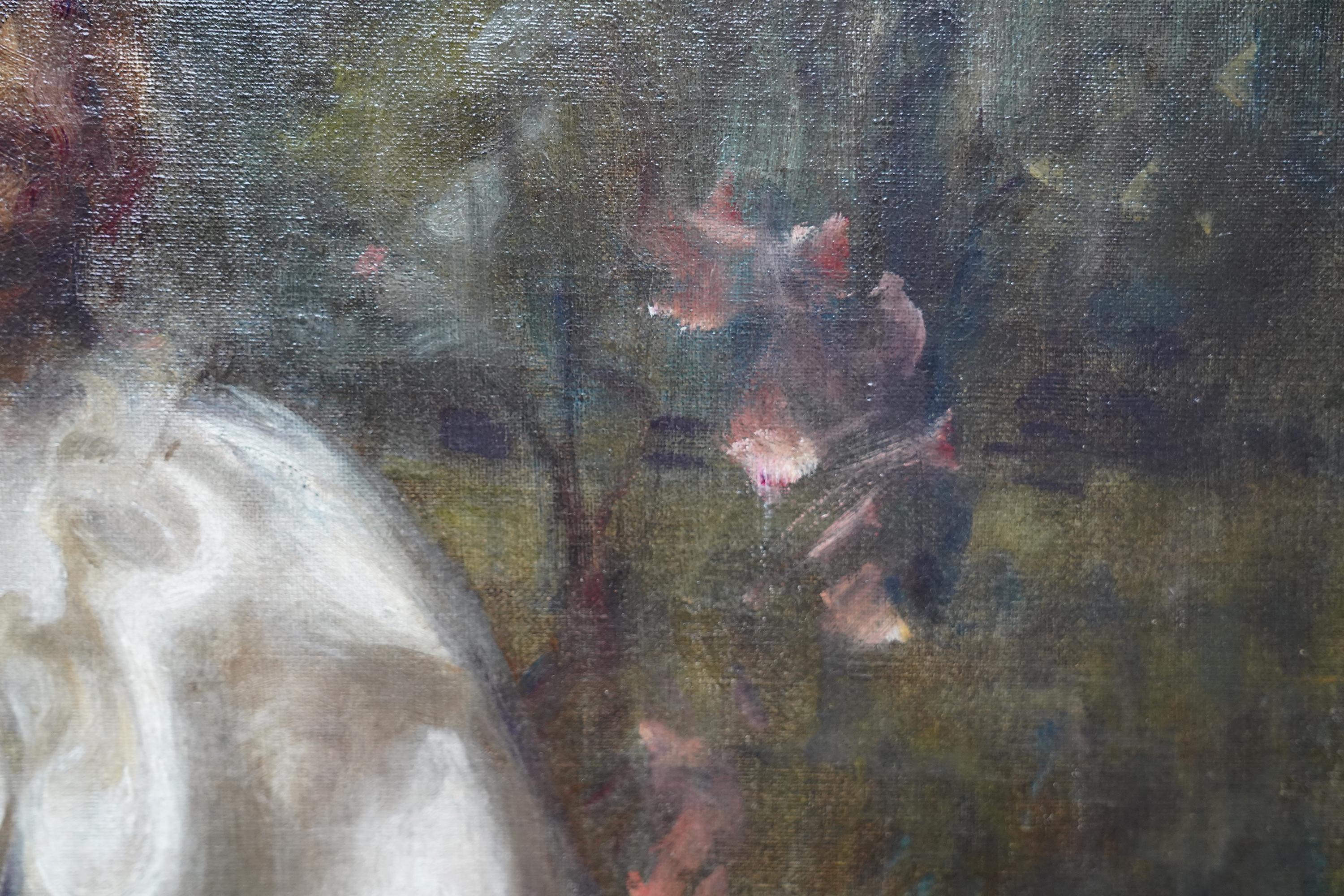 Portrait d'une jeune fille dans une robe blanche - Peinture à l'huile d'art édouardienne britannique en vente 6