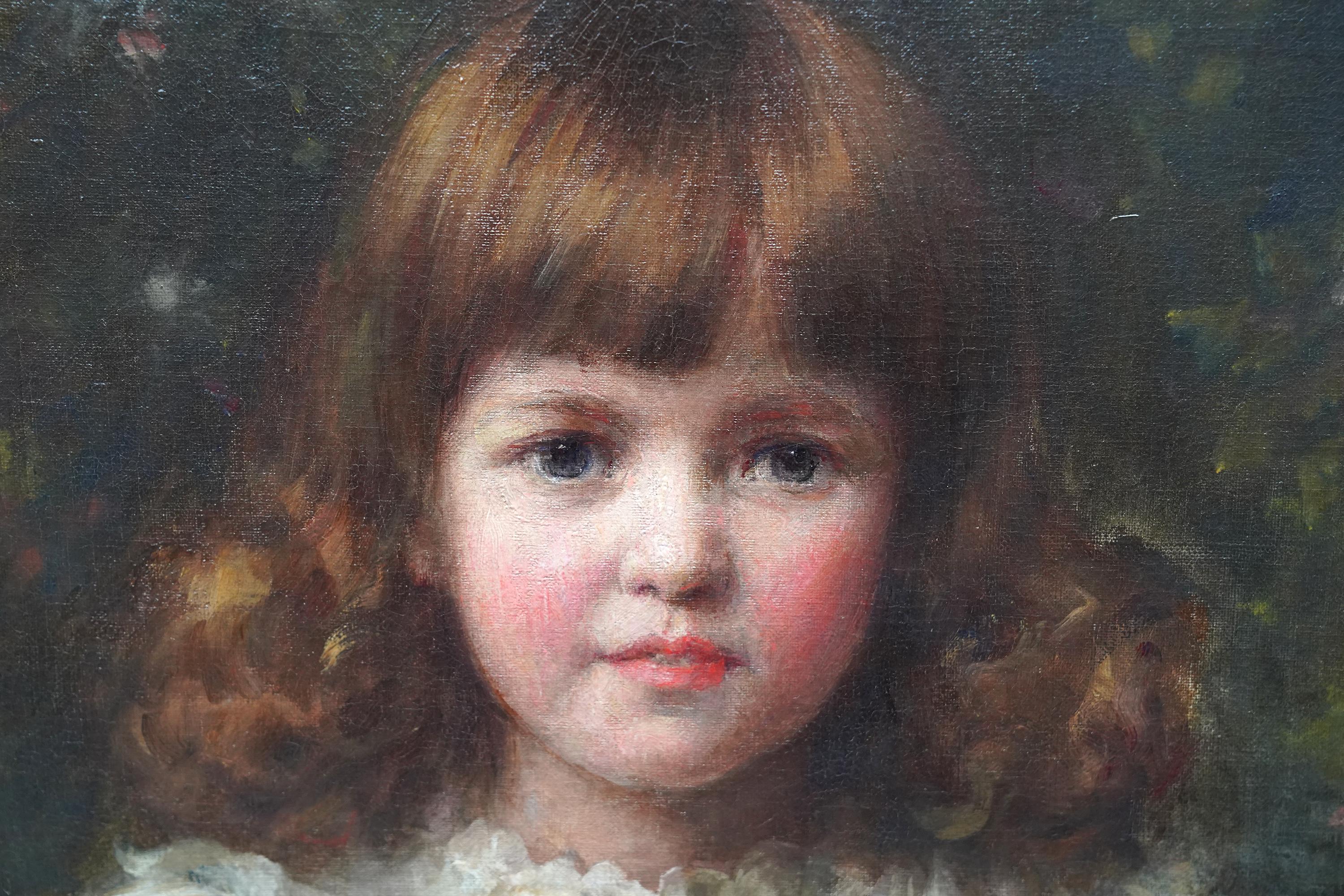 Portrait d'une jeune fille dans une robe blanche - Peinture à l'huile d'art édouardienne britannique en vente 3