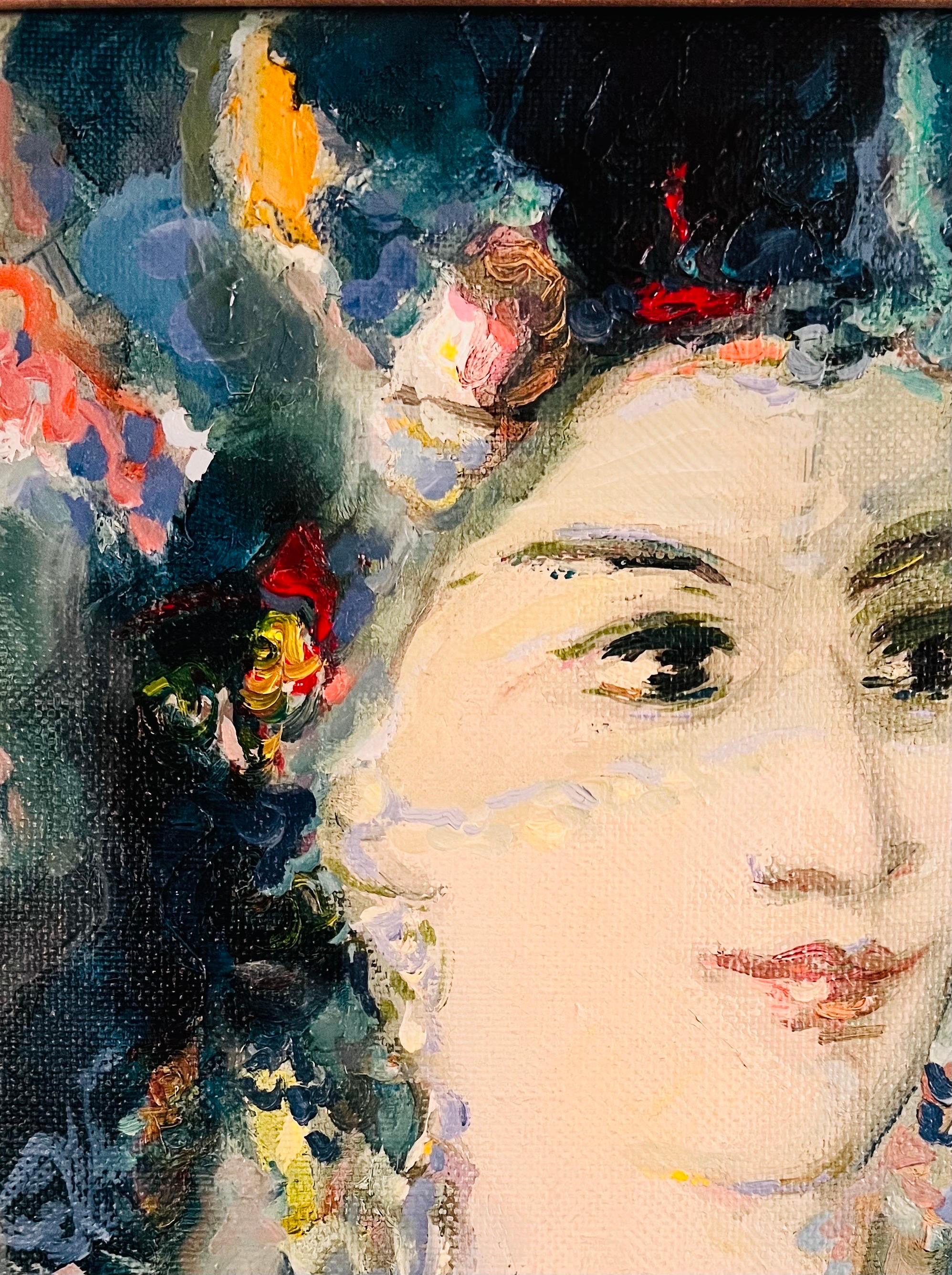 Beauté arménienne - Beige Portrait Painting par Robert Elibekyan