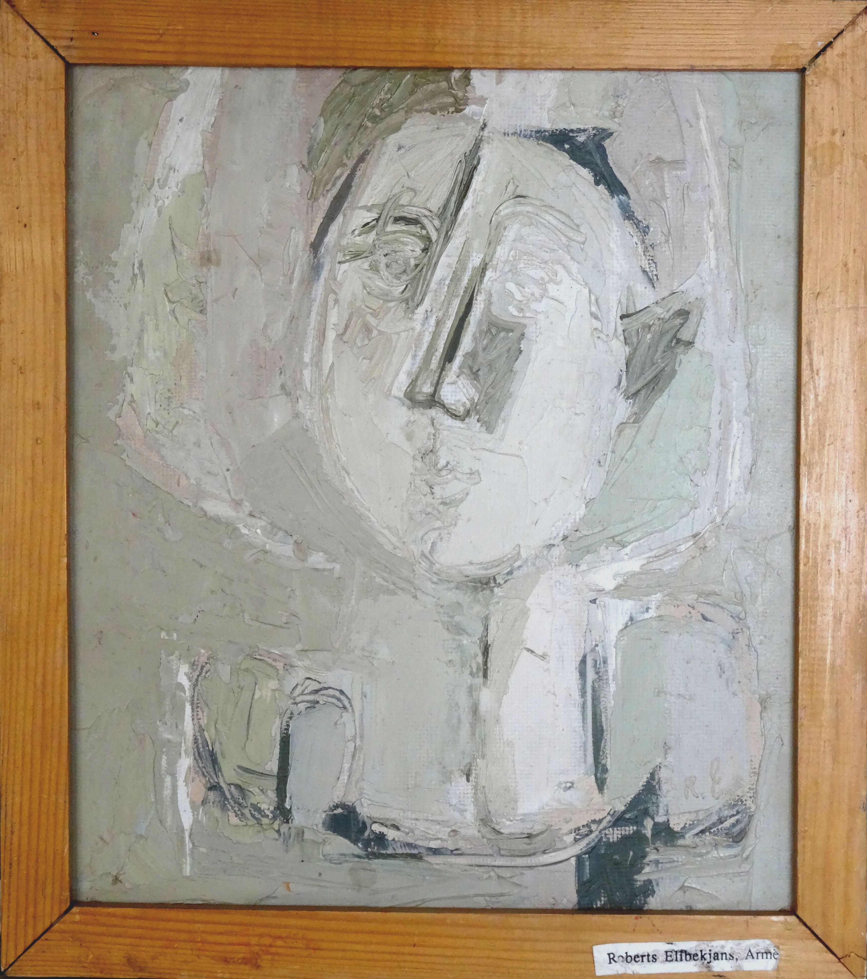 Porträt. 1975, Öl auf Sperrholz, 32x27, 5 cm – Painting von Robert Elibekyan