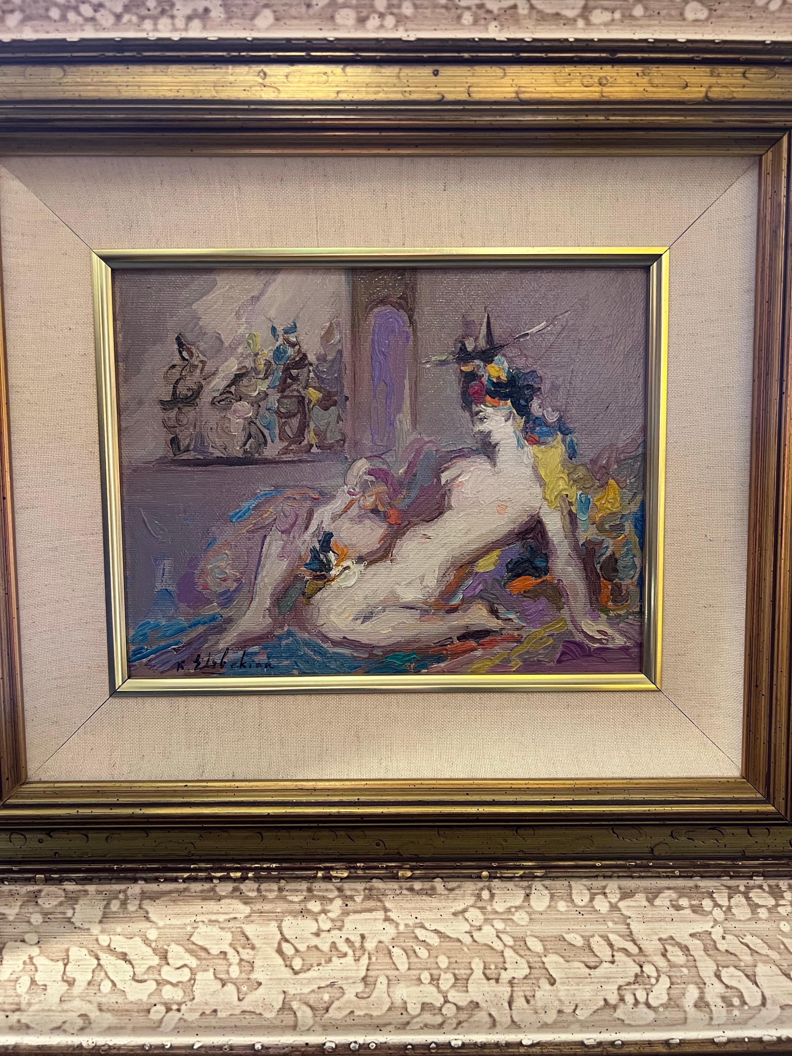La signora sul palco - Painting Simbolismo di Robert Elibekyan