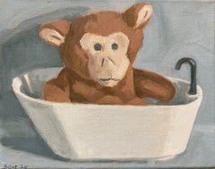 Robert Elliot - “Monkey in Tub” figurative oil painting of a monkey in a bathtub “Monkey in Tub” figurative oil painting of a monkey in a bathtub