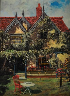 A New England Cottage Garden. Originalgemälde. Robert Emmett Owen. Amerikanische Heimat