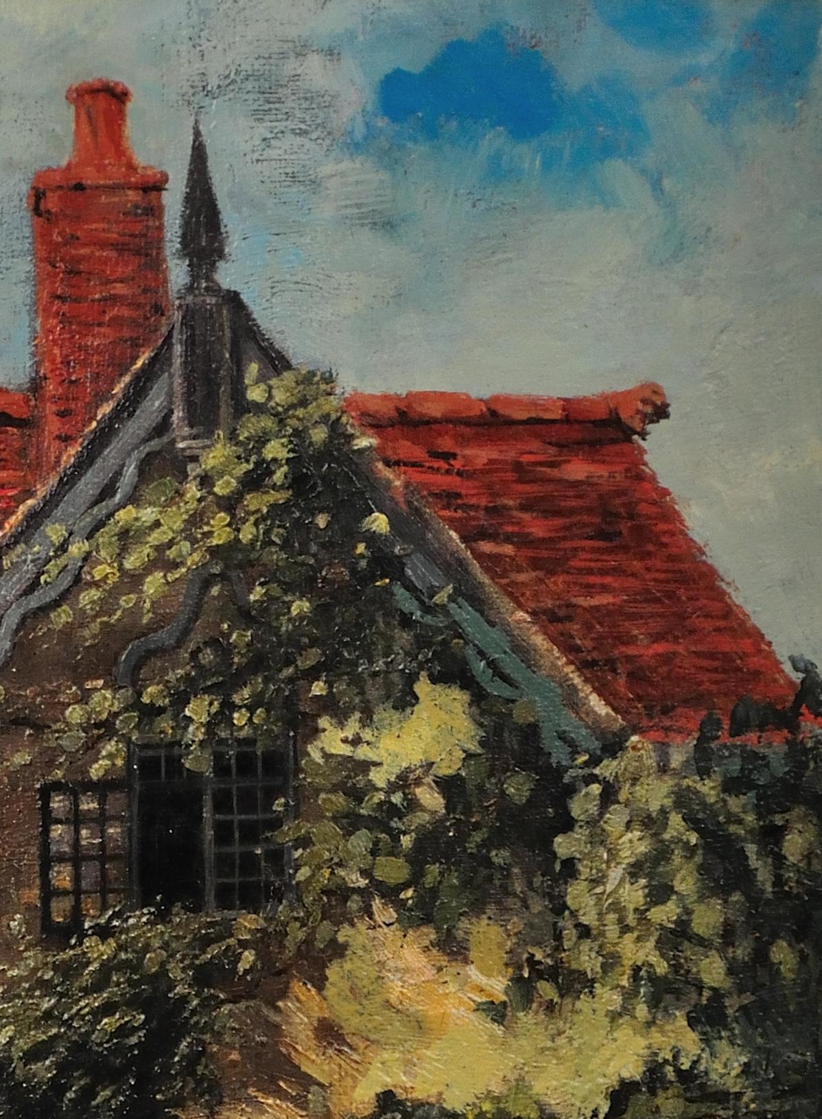 A New England Cottage Garden.Original Painting.Robert Emmett Owen. American Home 4