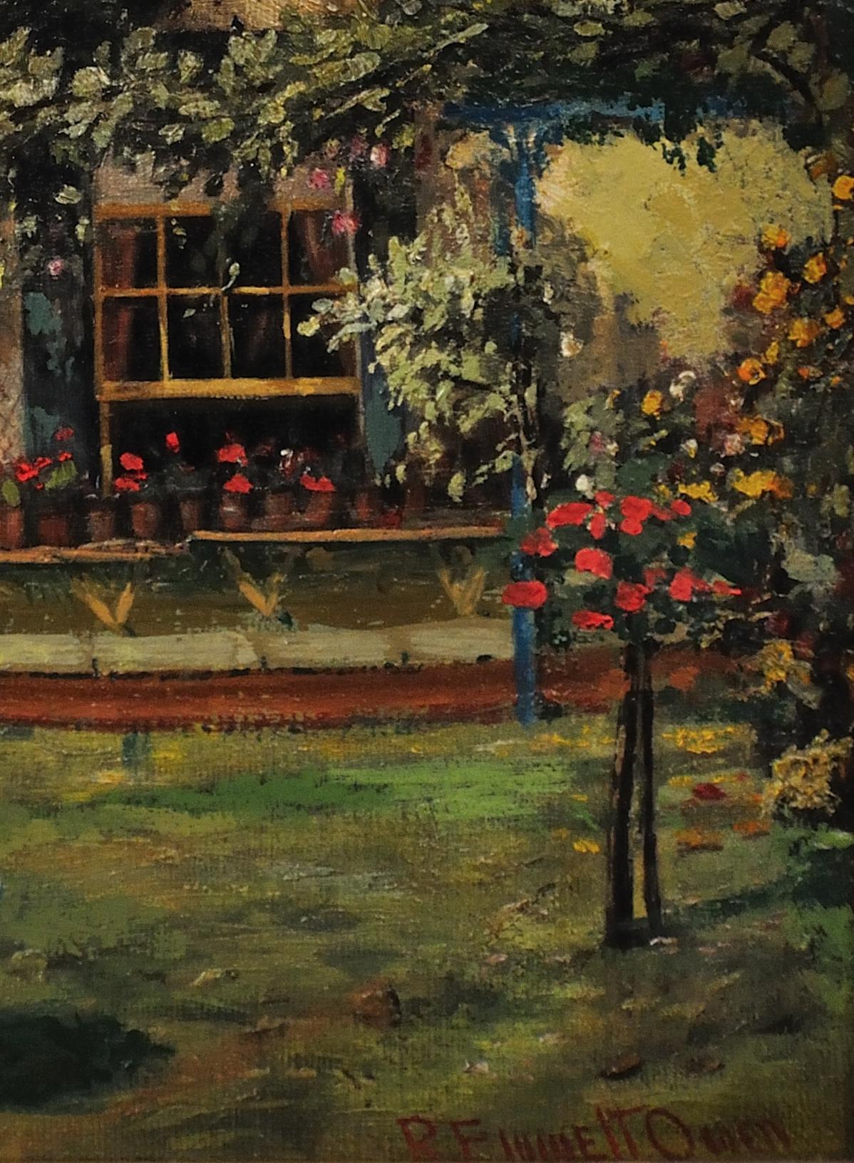A New England Cottage Garden.Original Painting.Robert Emmett Owen. American Home 6