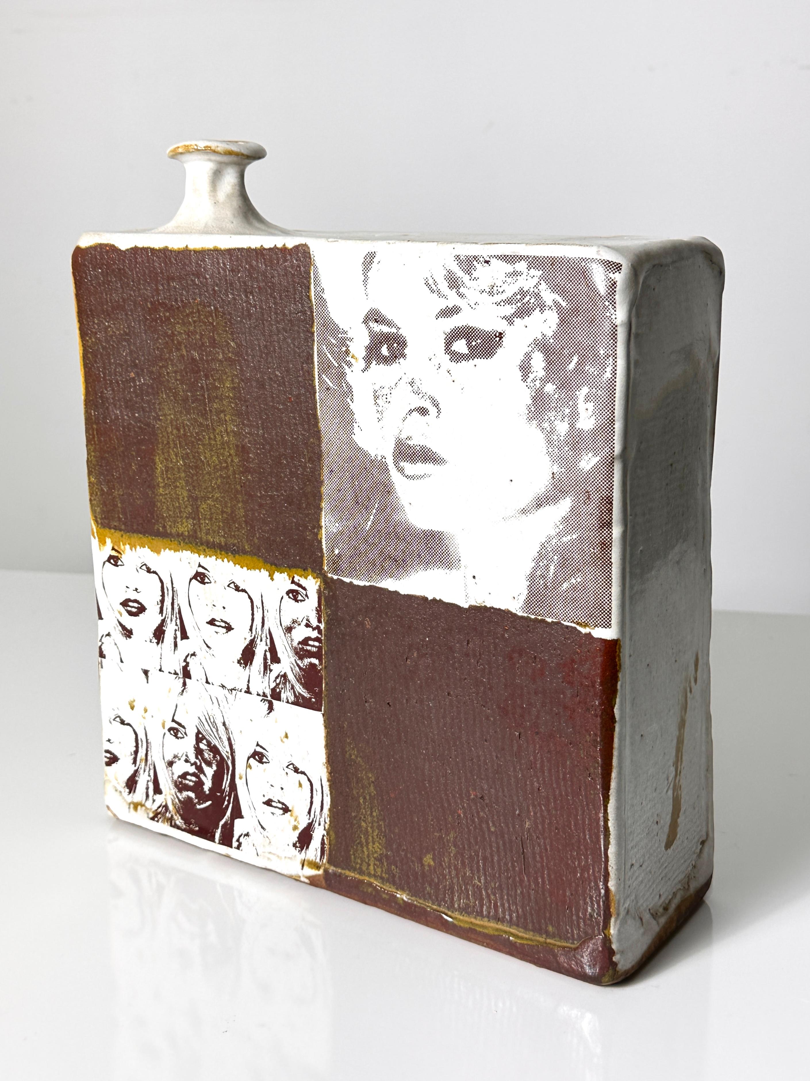 Mid-Century Modern Robert Engle Pop Art Studio Pottery Bridgette Bardot Transfer Graphic Vessel For Sale