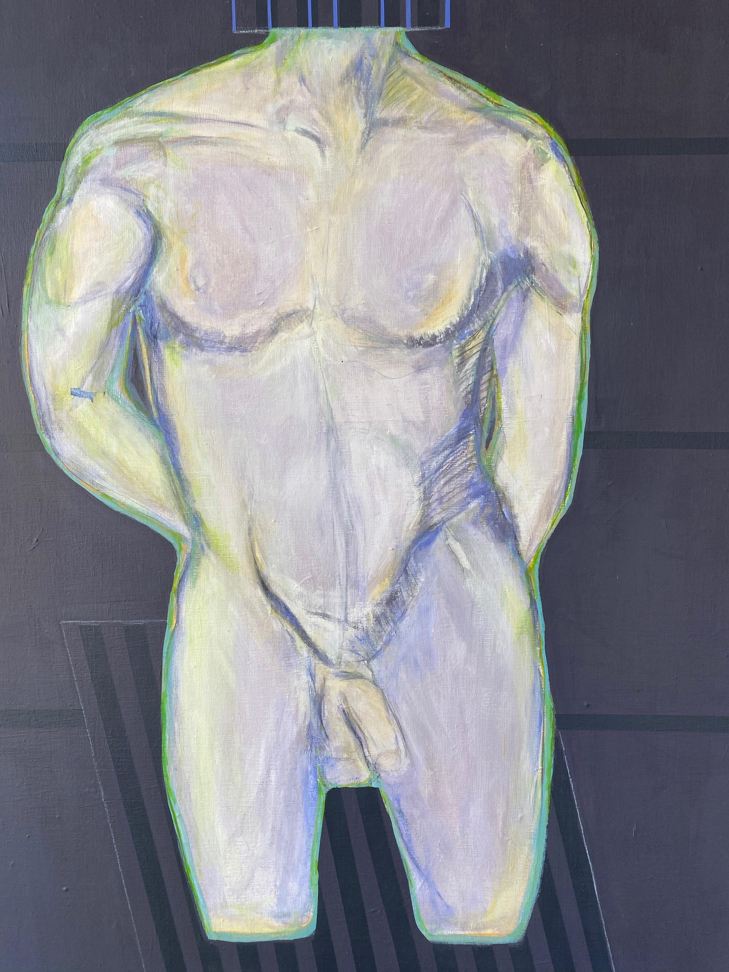Expressionniste Robert English, grande peinture expressionniste abstraite d'un nu masculin, années 1980 en vente