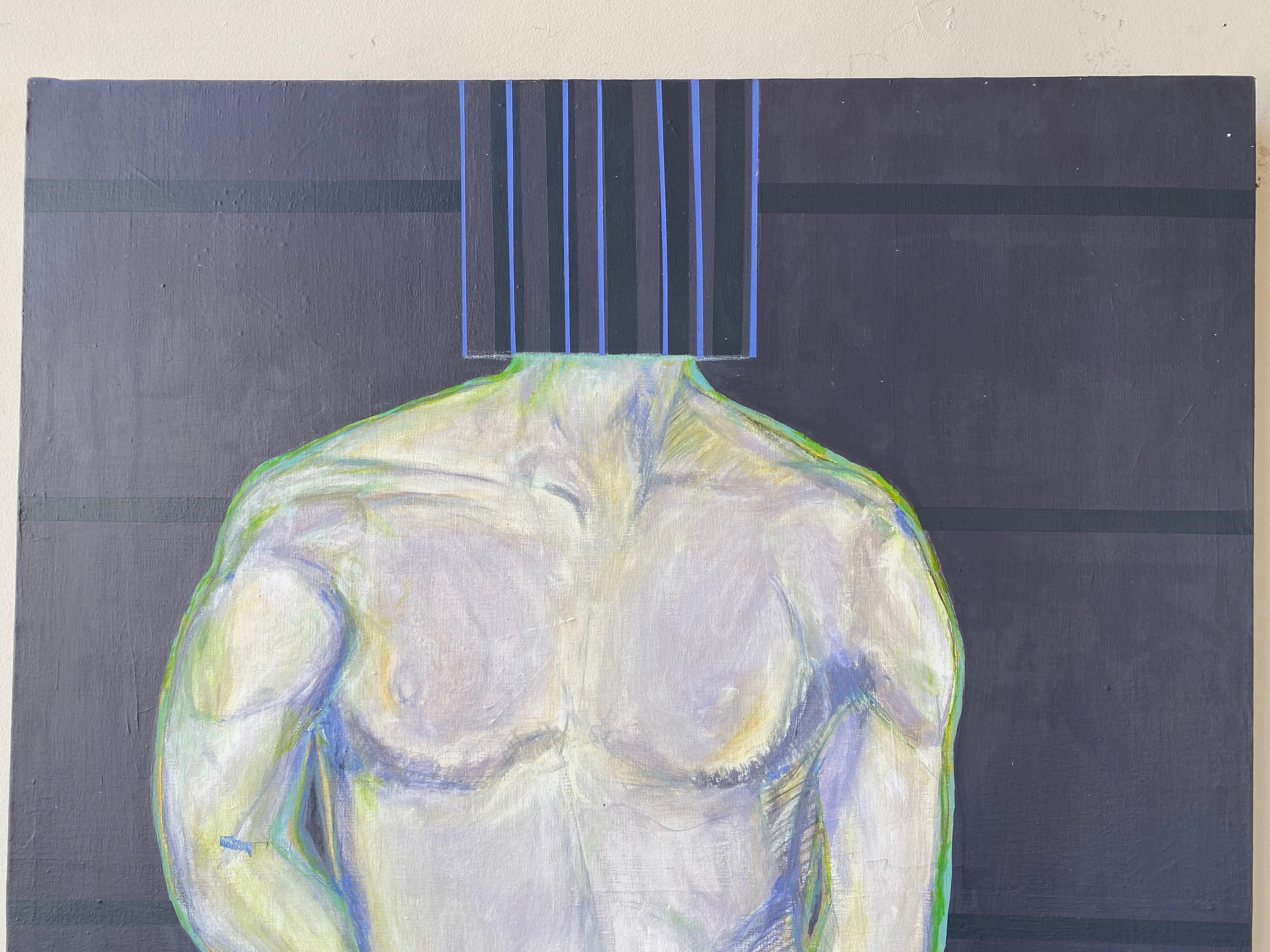 Américain Robert English, grande peinture expressionniste abstraite d'un nu masculin, années 1980 en vente