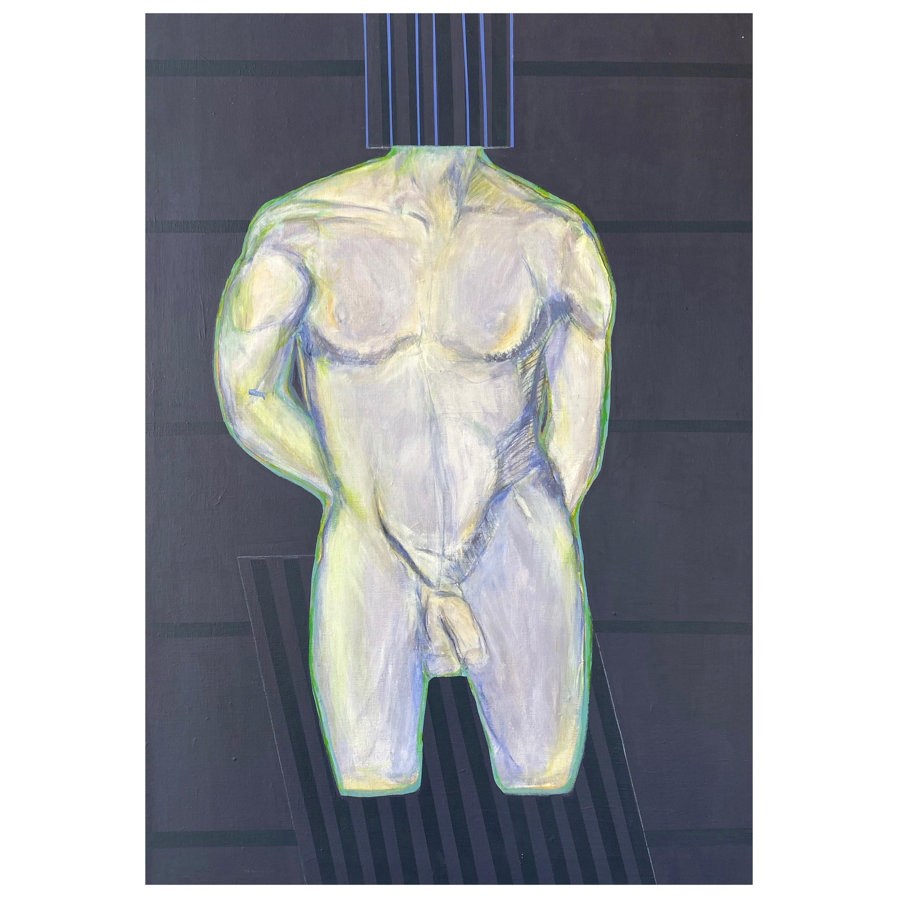 Robert English, Large Male Nude Abstract Expressionist Painting, 1980s