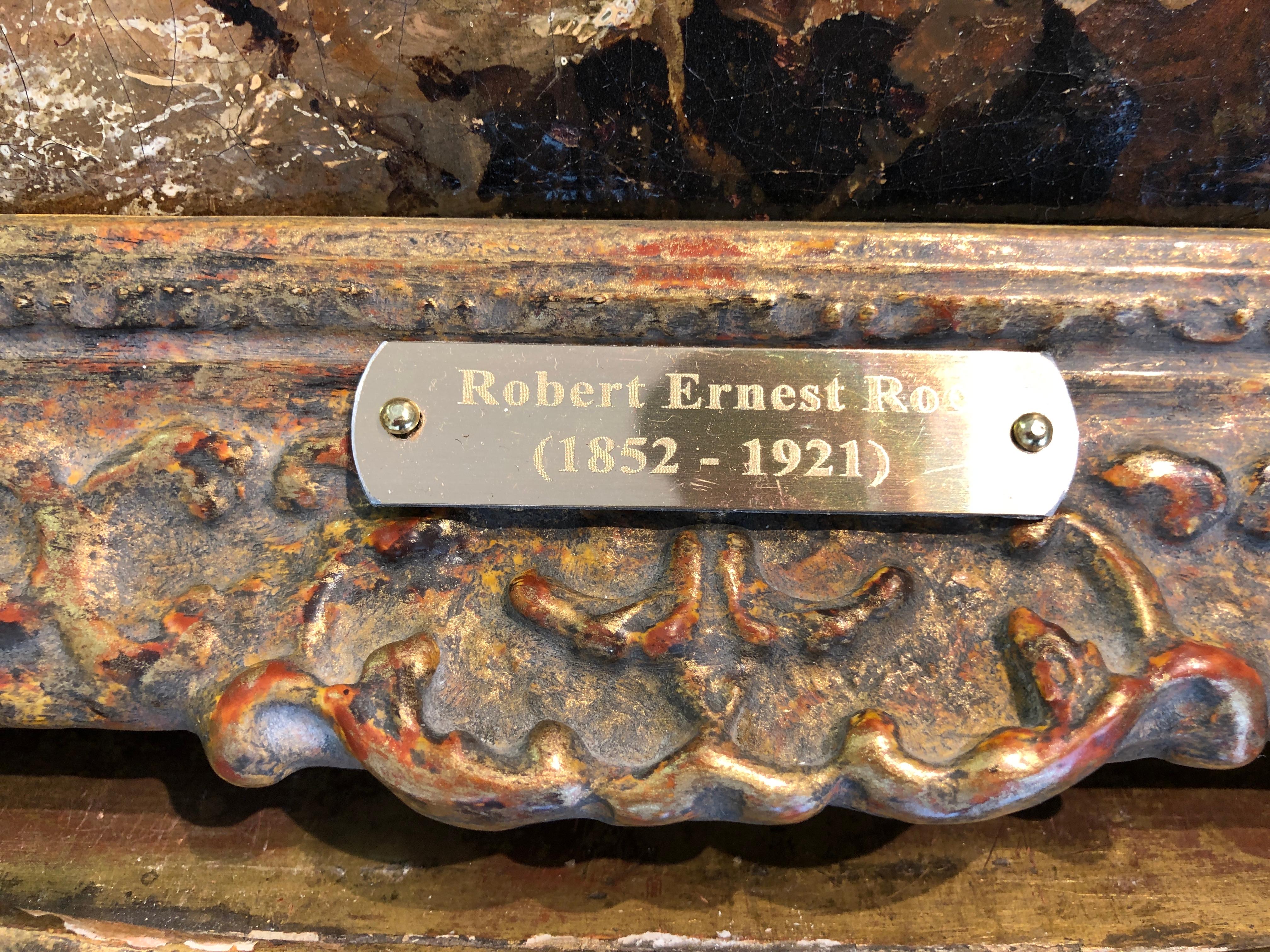 Peinture d'OIL du 19ème siècle par Robert E . Roe  Cadre en or doré de maître ancien britannique en vente 3