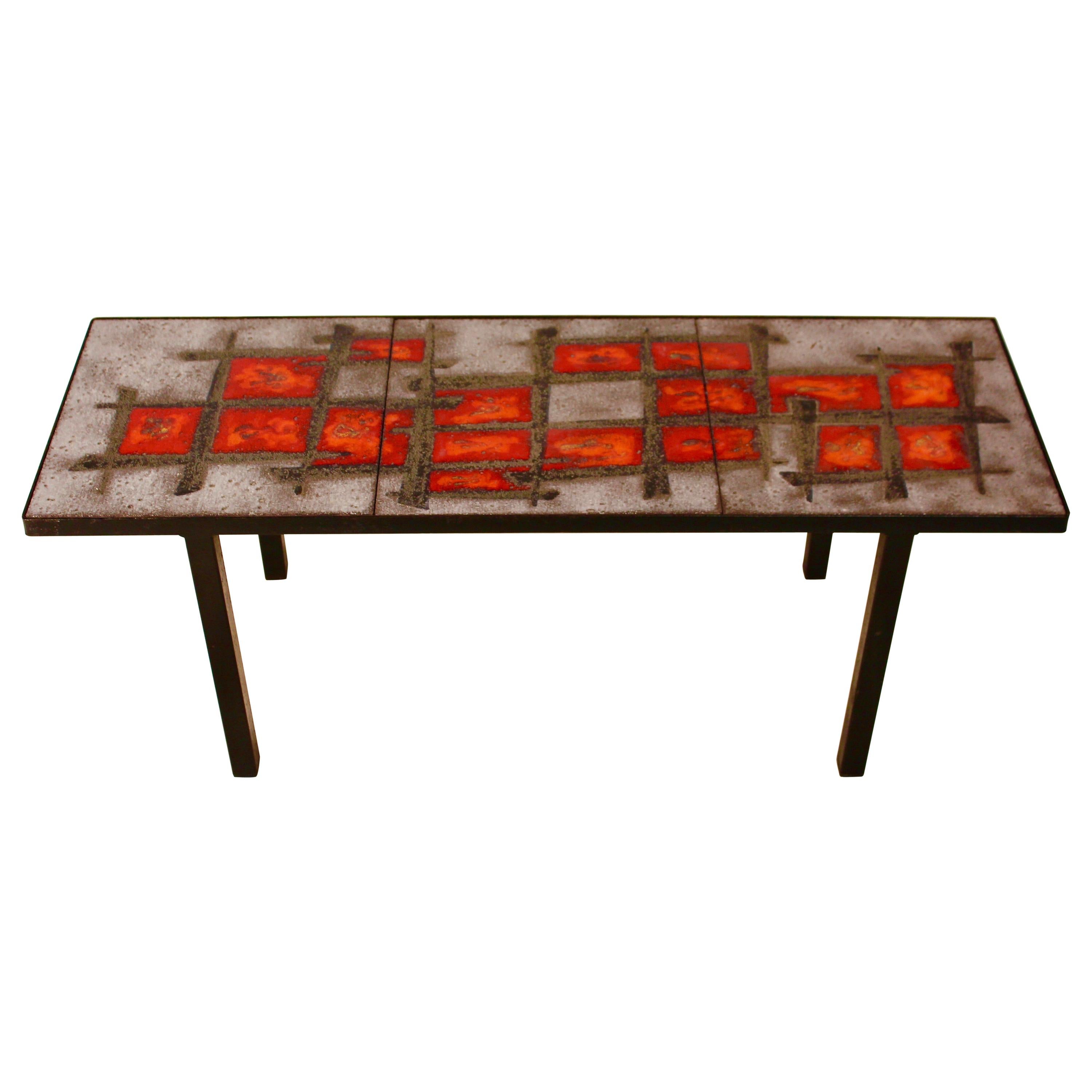 Robert Et Jean Cloutier Ceramic Coffee Table in Enameled Lava Stone, 1960