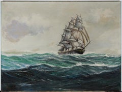 Vintage Robert F. Lie (1899-1980) - Signed 1950 Oil, Tall Ship on the High Seas