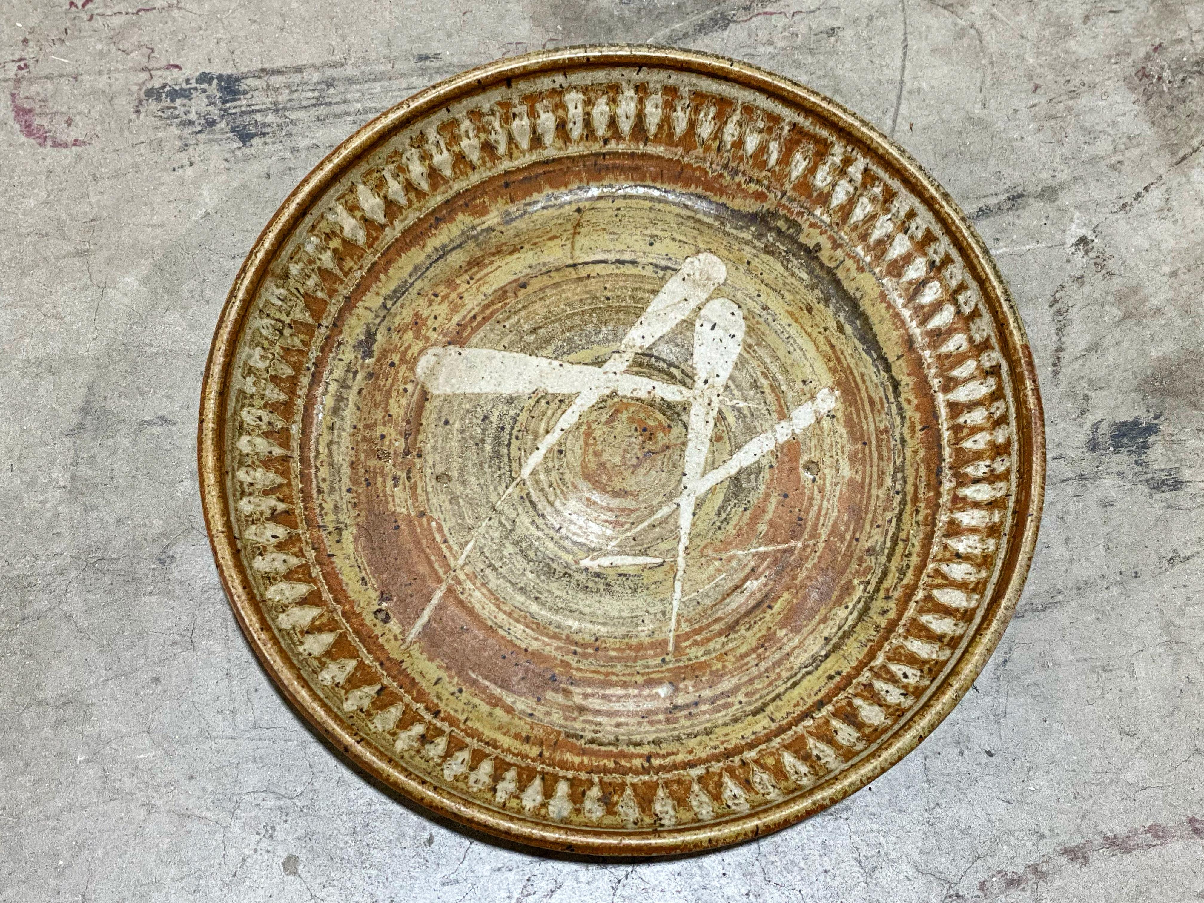 Hand thrown studio abstract craft ceramic earthenware platter or bowl by Decatur artist Robert F Westervelt. Gorgeous organic silouhette and decor with earth tone glaze.
Excellent condition - no issues
Signed by the artist.
 