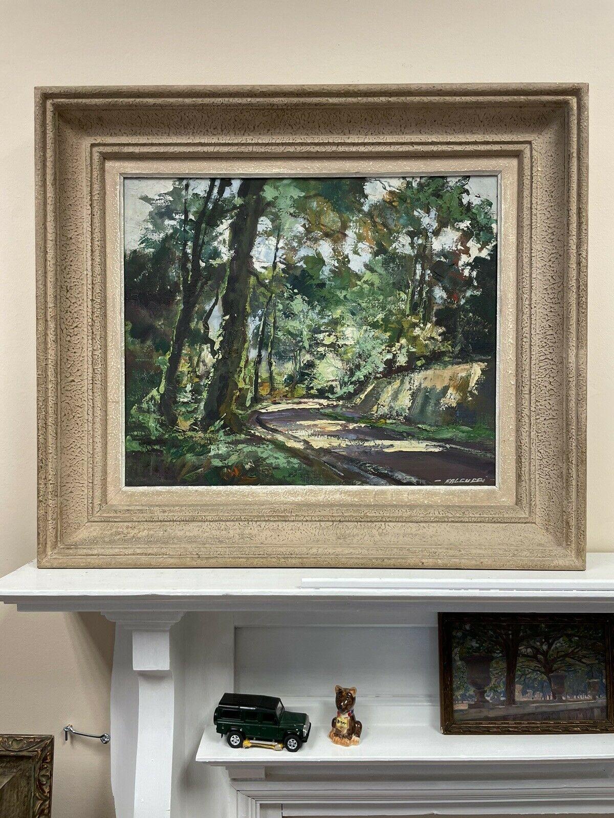 Grande huile impressionniste française du milieu du 20e siècle, signée, Summer Woodland Light - Painting de Robert Falcucci