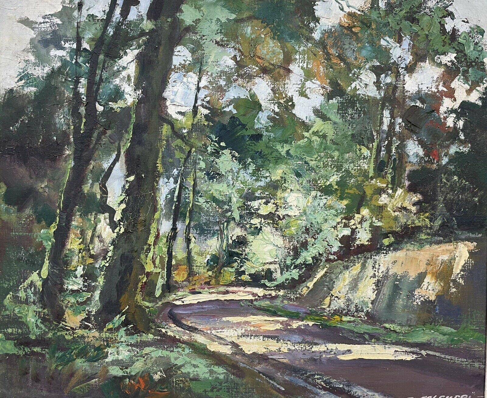 Grande huile impressionniste française du milieu du 20e siècle, signée, Summer Woodland Light - Post-impressionnisme Painting par Robert Falcucci