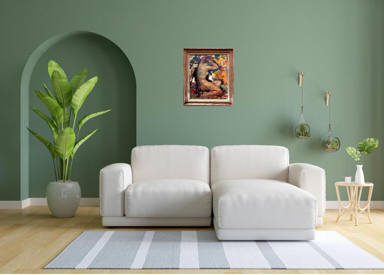 Robert Falcucci (1900-1989), 'Nude Study on Palette', huile sur toile signée en bas à droite, titrée et dédicacée au verso.  D'un grand impact décoratif, il est prêt à être accroché.

Robert Falcucci est un peintre et illustrateur français du XXe