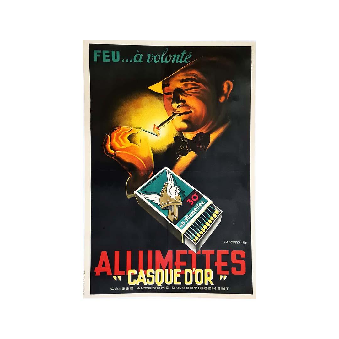 1930 Original art deco poster of Falcucci for the matches Casque d'or - Art Deco Print by Robert Falcucci