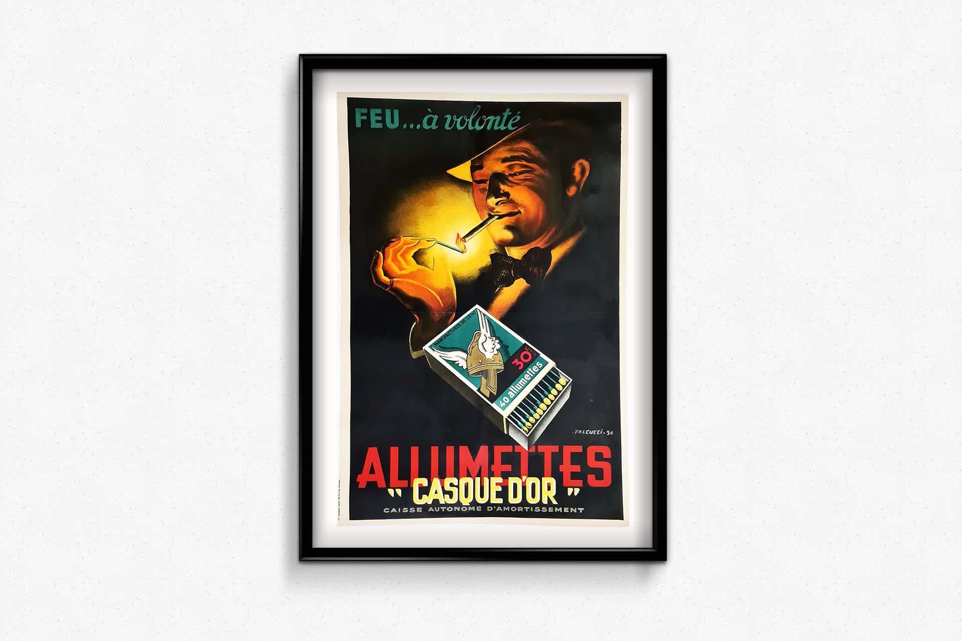 1930 Original art deco poster of Falcucci for the matches Casque d'or For Sale 1