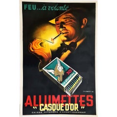 Affiche Art déco d'origine de 1930 de Falcucci pour les matches Casque d'or