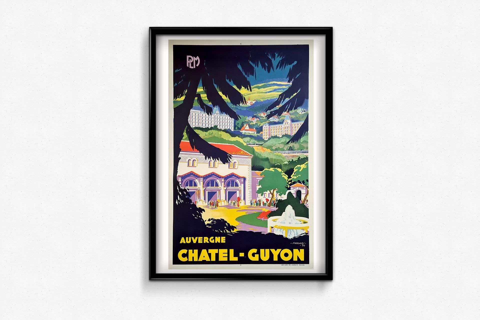 1932 Falcucci's vintage poster for PLM - Auvergne Chatel Guyon - Art Deco Print by Robert Falcucci