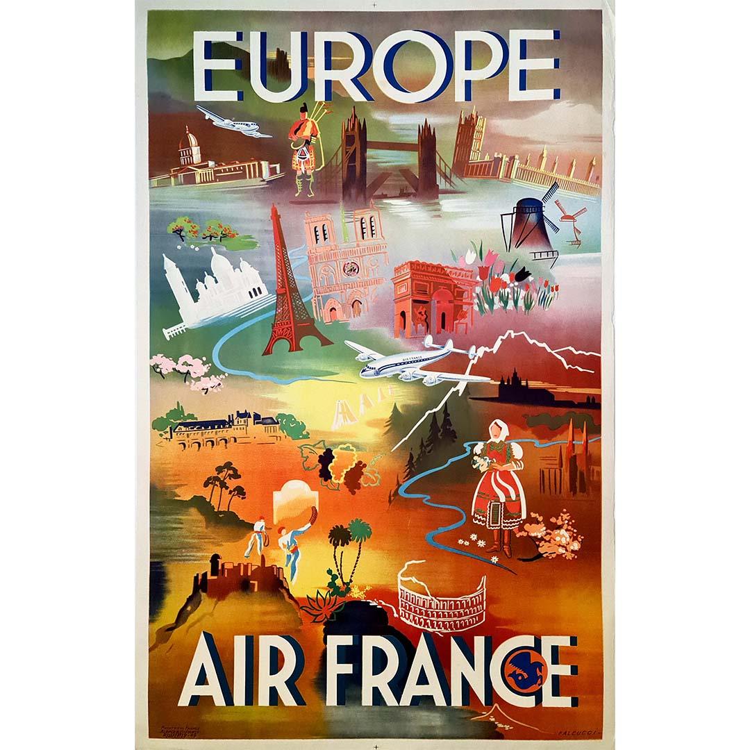 1949 Original poster by Falcucci for Air France across Europe - Print by Robert Falcucci