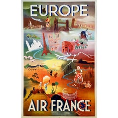 Vintage 1949 Original poster by Falcucci for Air France across Europe