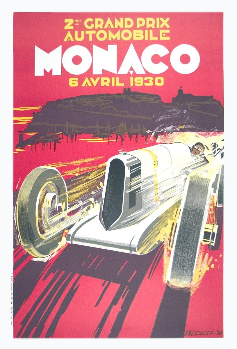 Paper Size: 38.5 x 26.75 inches ( 97.79 x 67.945 cm )
 Image Size: 37 x 24 inches ( 93.98 x 60.96 cm )
 Framed: No
 Condition: A: Mint
 
 Additional Details: Vintage lithographic reproduction of the famous Monaco Grand Prix race of 1930 designed by