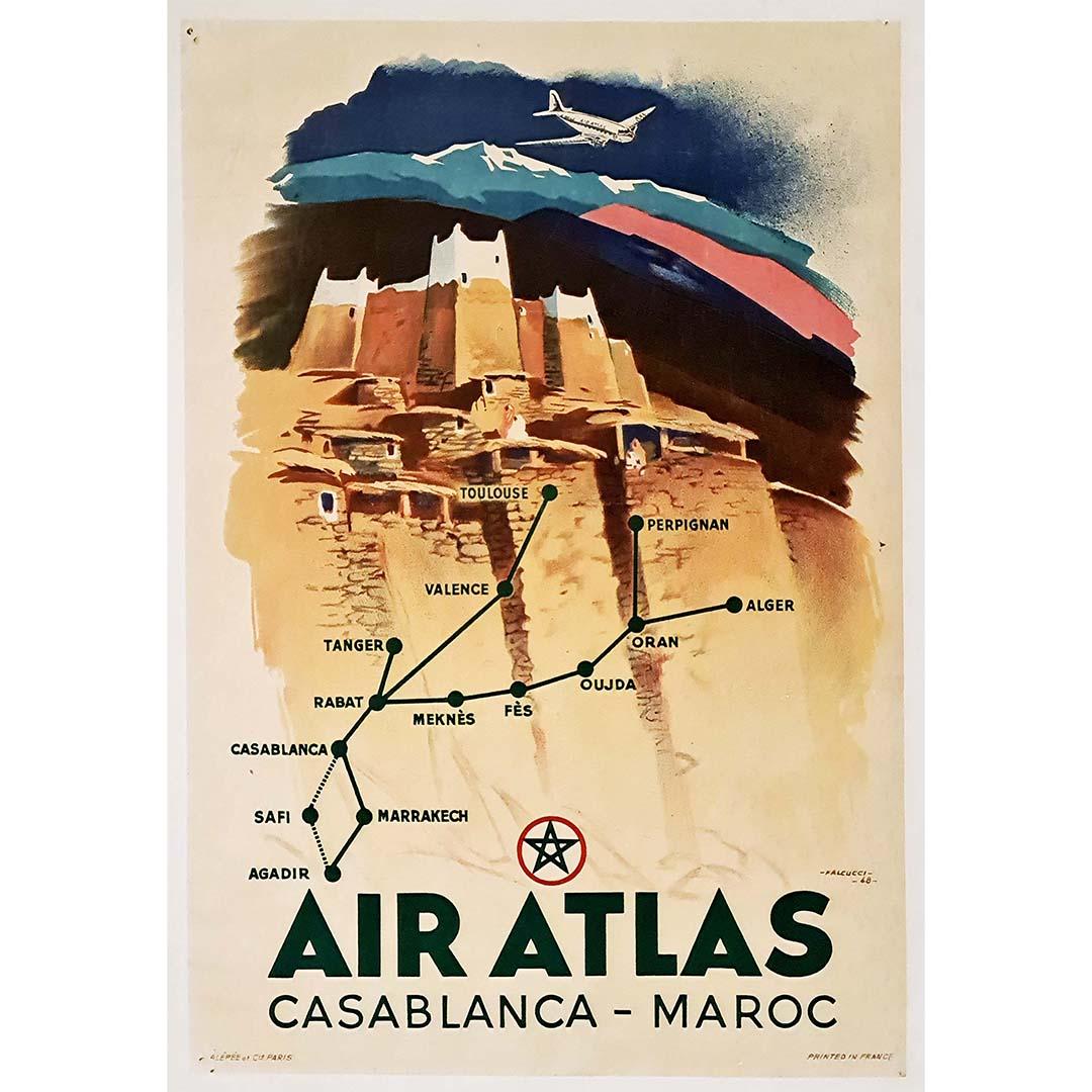 Original poster by Falcucci in 1948 for Air Atlas - Morocco - Casablanca - Print by Robert Falcucci