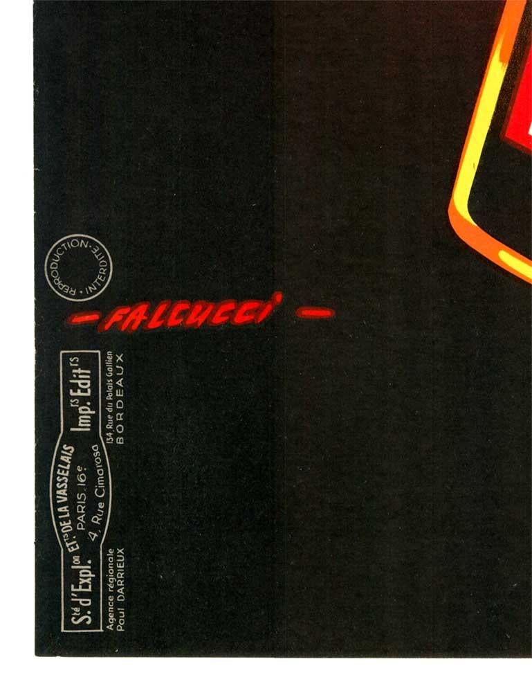 Cartel original de licores antiguos franceses de Rhum Mangoustan con fondo de lino - Print Negro de Robert Falcucci