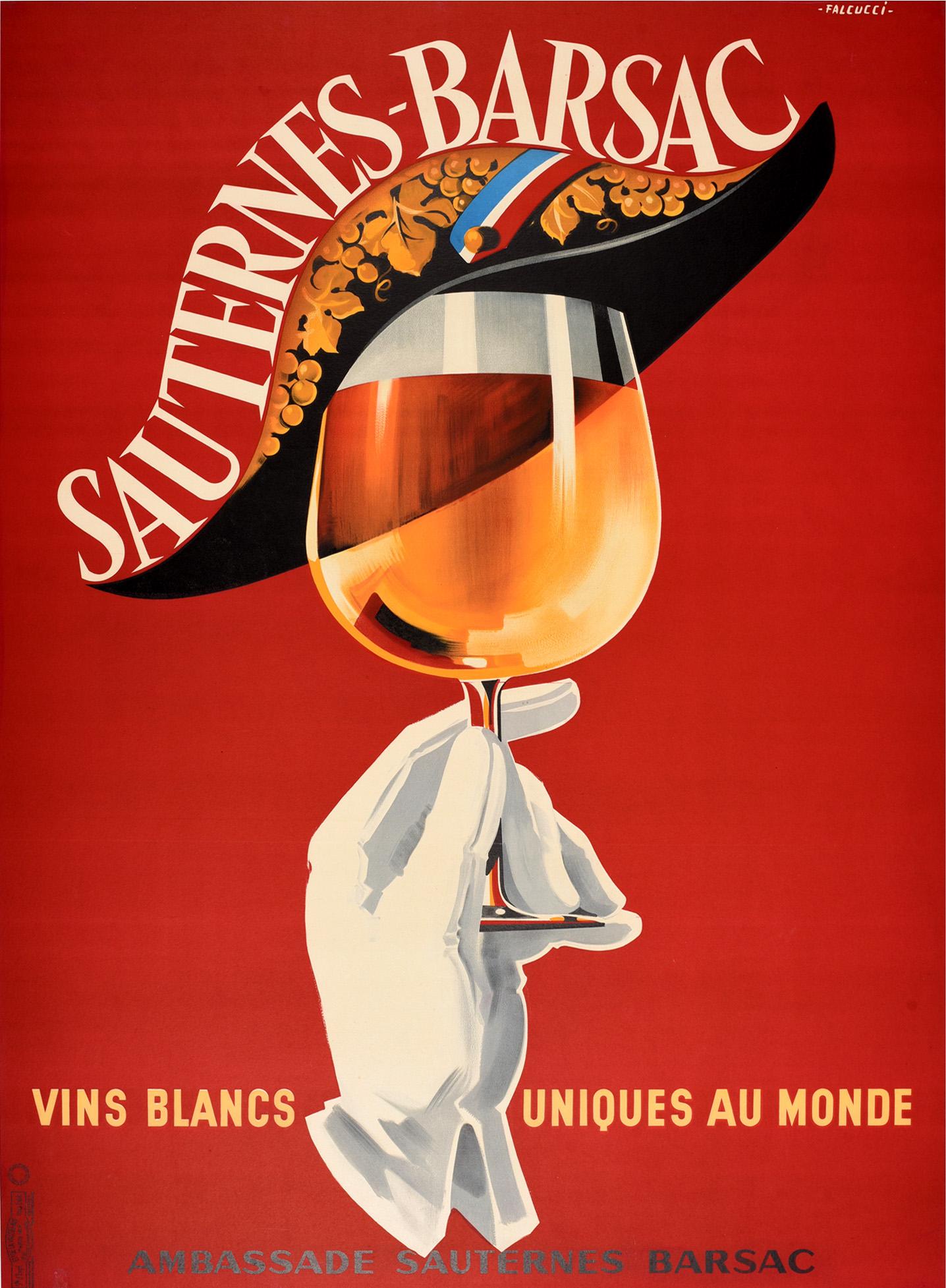 Robert Falcucci Print - Original Vintage Poster Sauternes Barsac Vins Blancs Uniques Au Monde Wine Drink