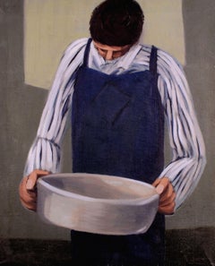 Man with a Bowl - Mid 20th Century Modern British Portrait Oil Painting