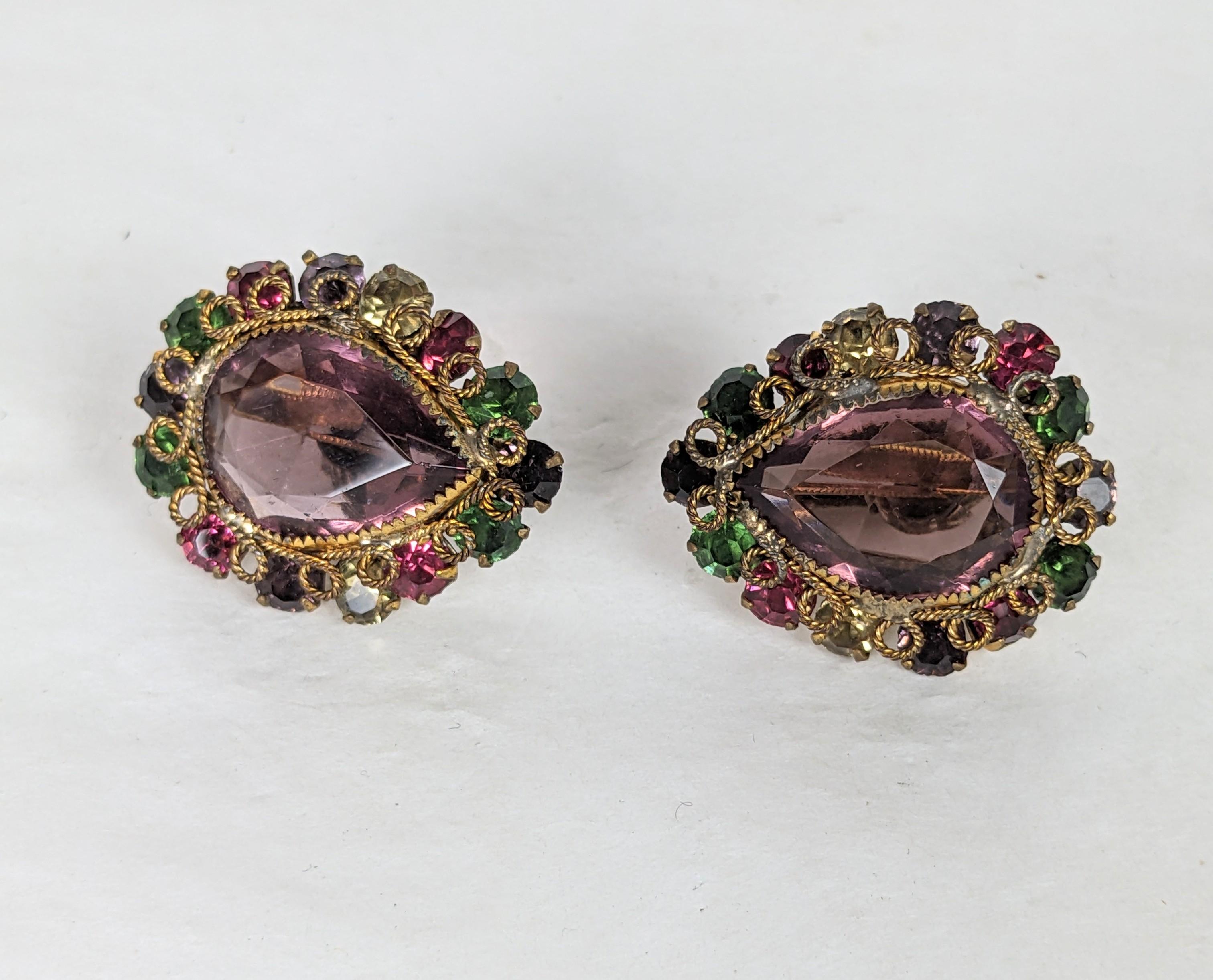 Retro Robert Filigree Jeweled Earrings For Sale