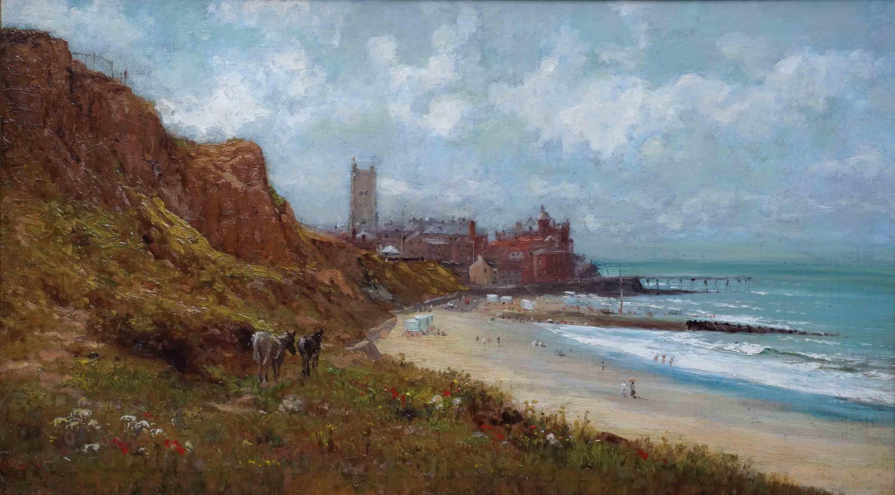 Cromer Coastal Landscape with Donkeys - British 19th century art oil painting - Painting by Robert Finlay McIntrye