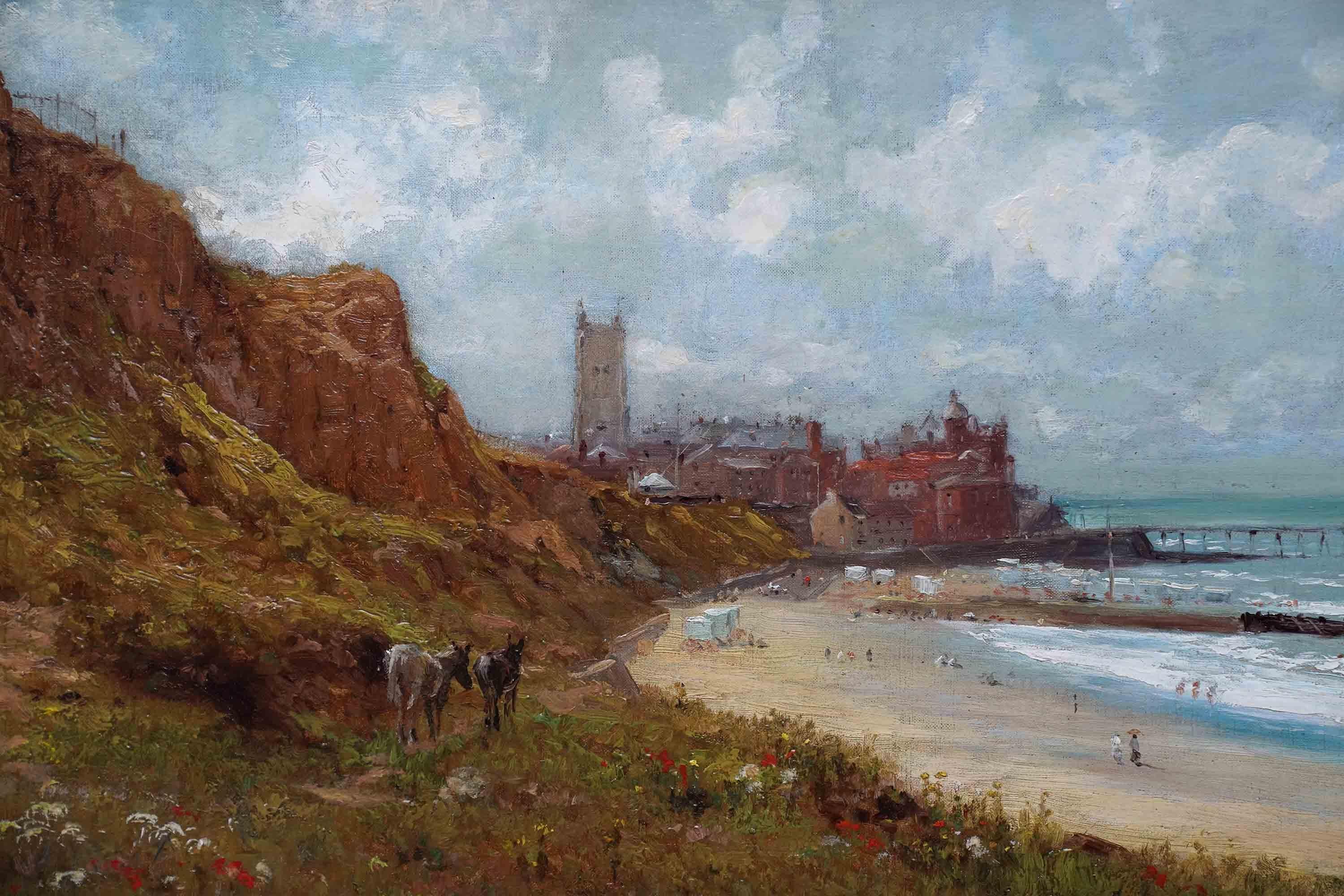 Cromer Coastal Landscape with Donkeys - British 19th century art oil painting - Impressionist Painting by Robert Finlay McIntrye