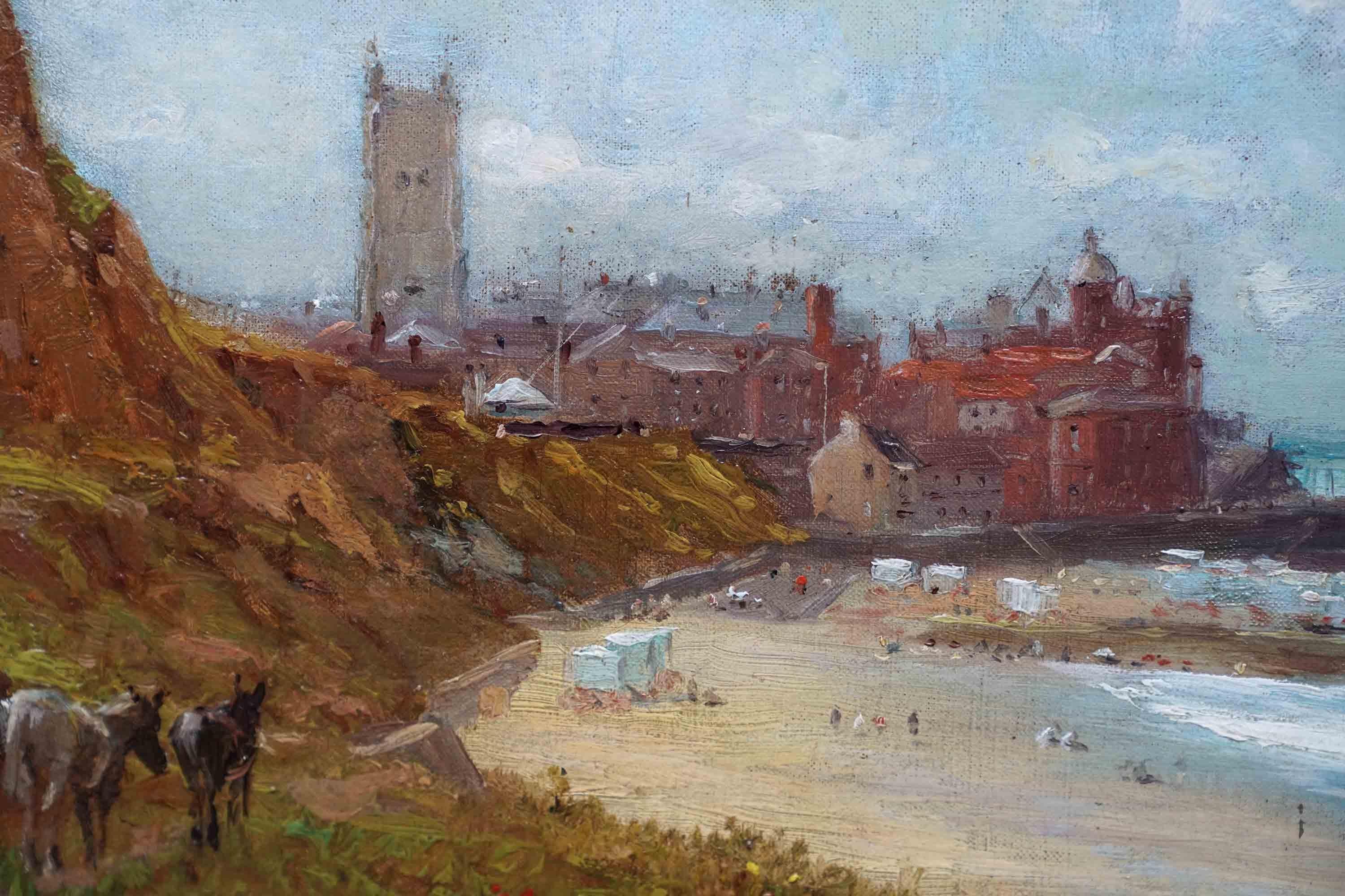 Cromer Coastal Landscape with Donkeys - British 19th century art oil painting For Sale 1