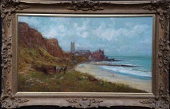 Paysage côtier de Cromer avec ânes - peinture à l'huile britannique du 19e siècle