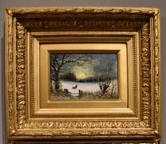 Oil painting Pair by Robert Finlay McIntyre “Rabbits in a winter landscape”