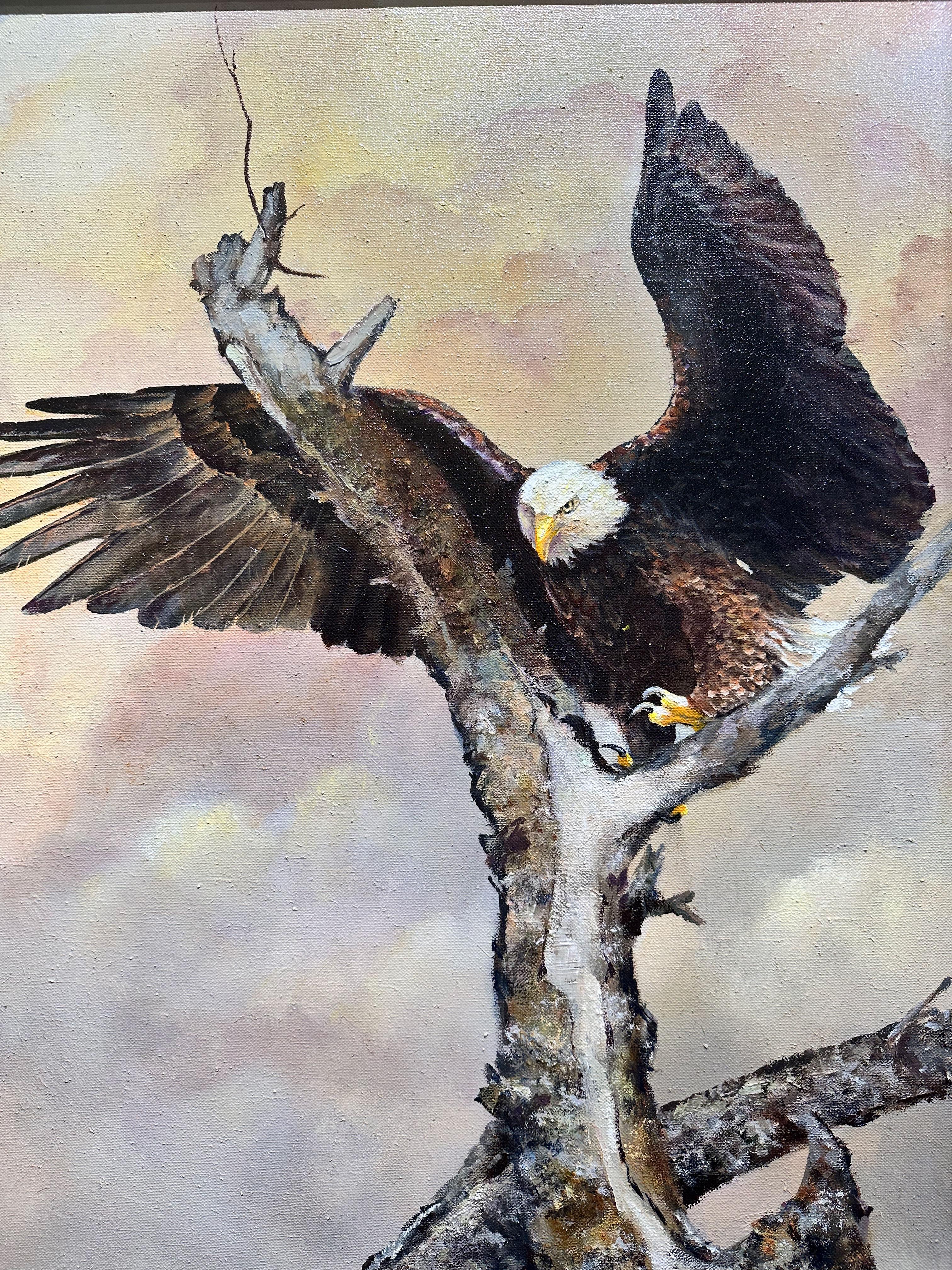 „First Flight, Two Weeks“, Robert Fobear, Original Ölgemälde, 60x40, Wildlife, Eagle im Angebot 2