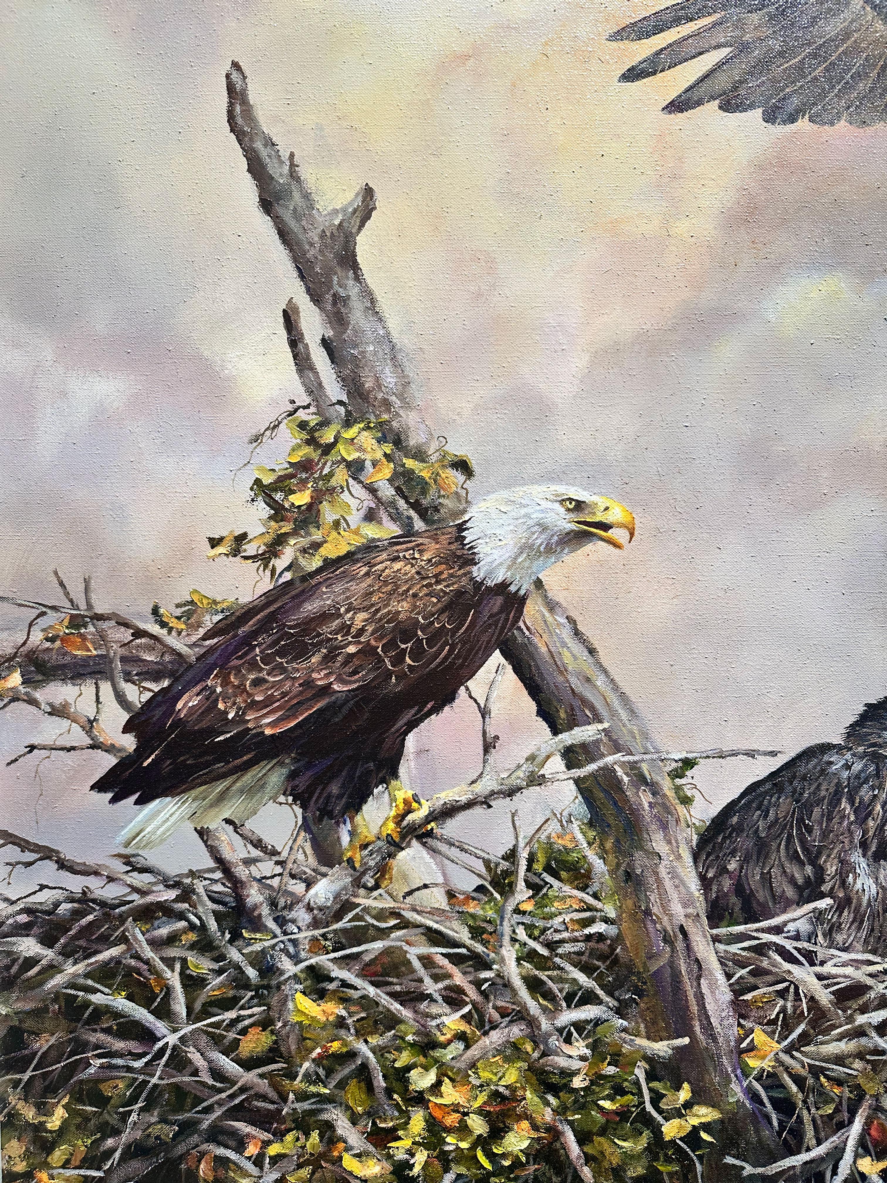 „First Flight, Two Weeks“, Robert Fobear, Original Ölgemälde, 60x40, Wildlife, Eagle im Angebot 6