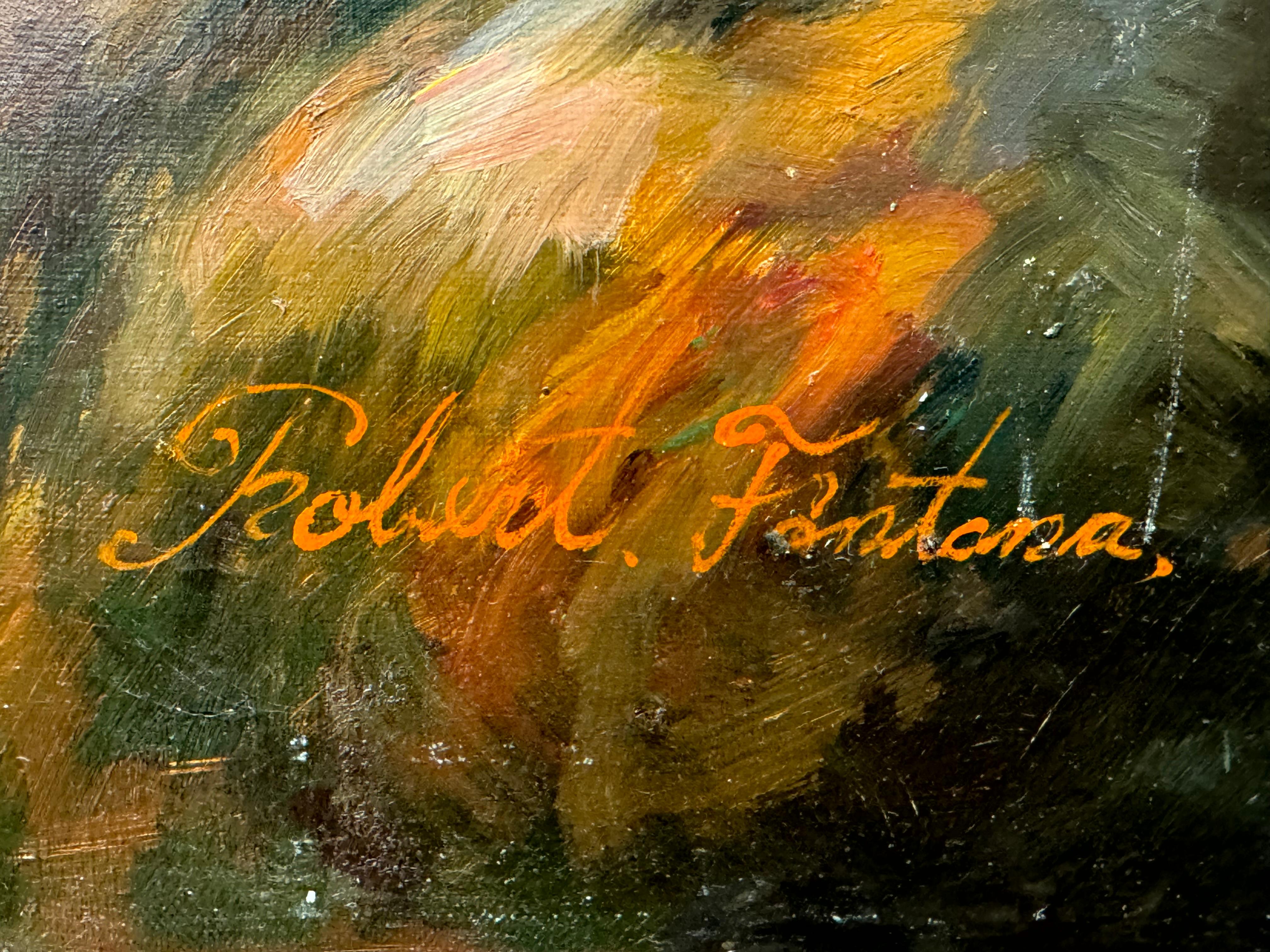 Paysage tropical avec quatre perroquets Robert Fontana en vente 2