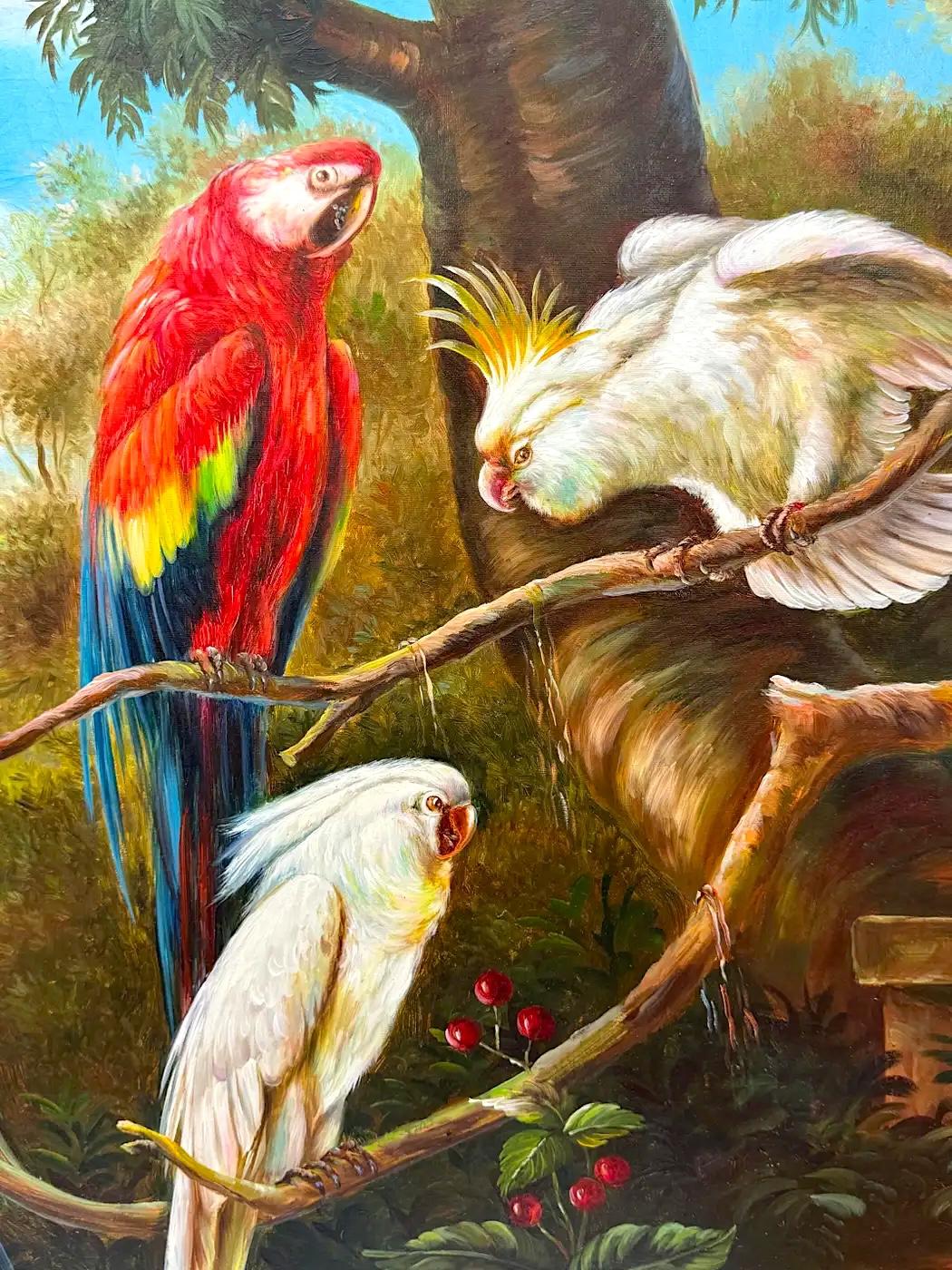 Tropische Landschaft mit vier Papageien von Robert Fontana im Angebot 3