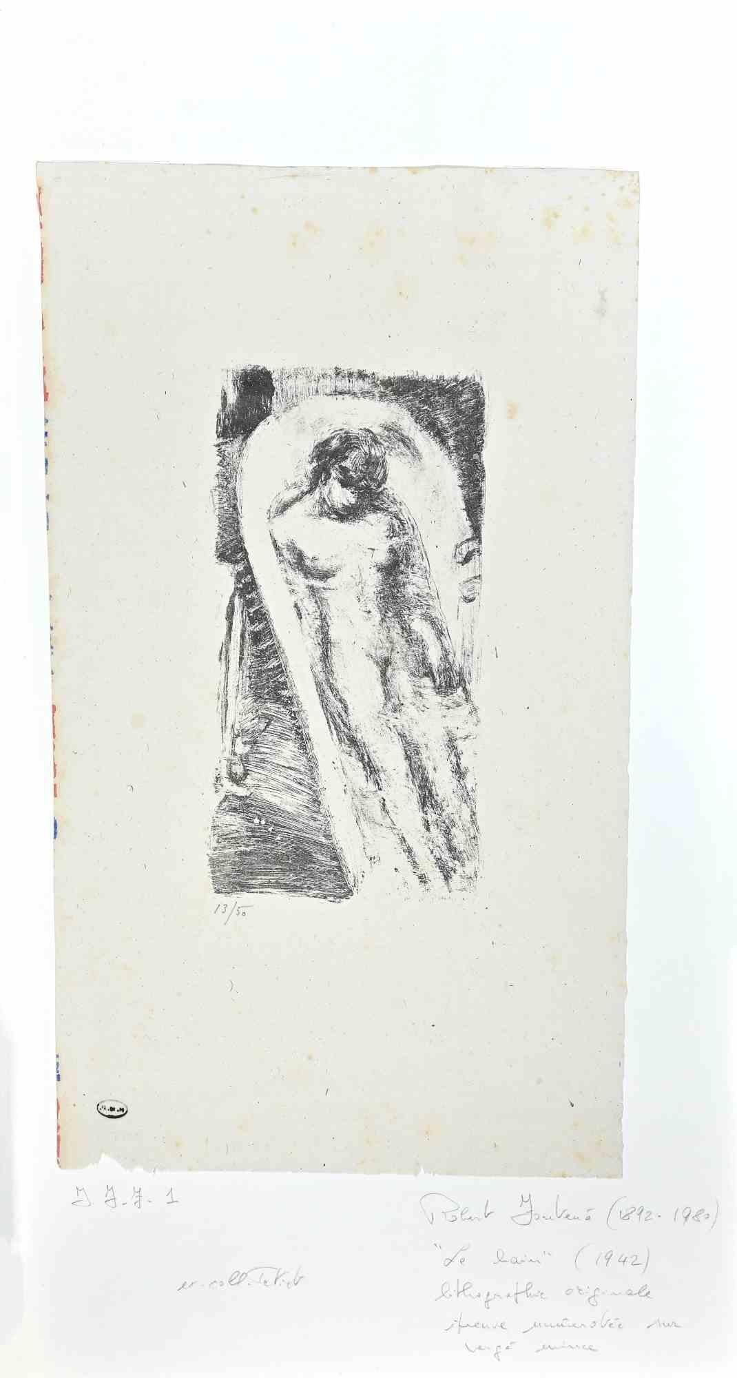 Sleeping Nude is a lithograph on paper realized by Robert Fontené in 1942.

Stamped

Numbered on the lower left, the edition of 13/50 prints.

The artwork is in good condition with minor foxing and cutting on the lower left applied on cardboard